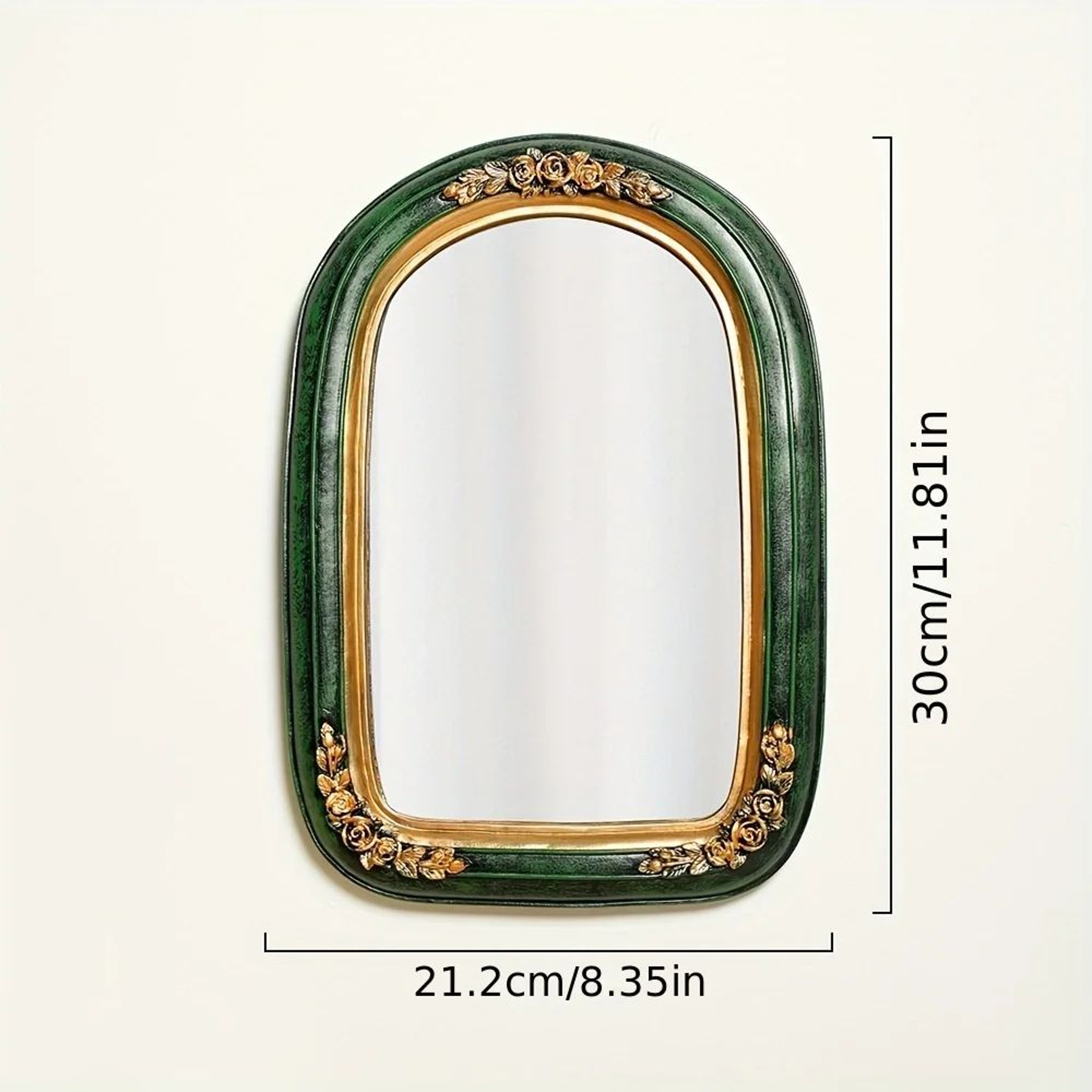 Vintage European Green Resin Carved Makeup Mirror 7