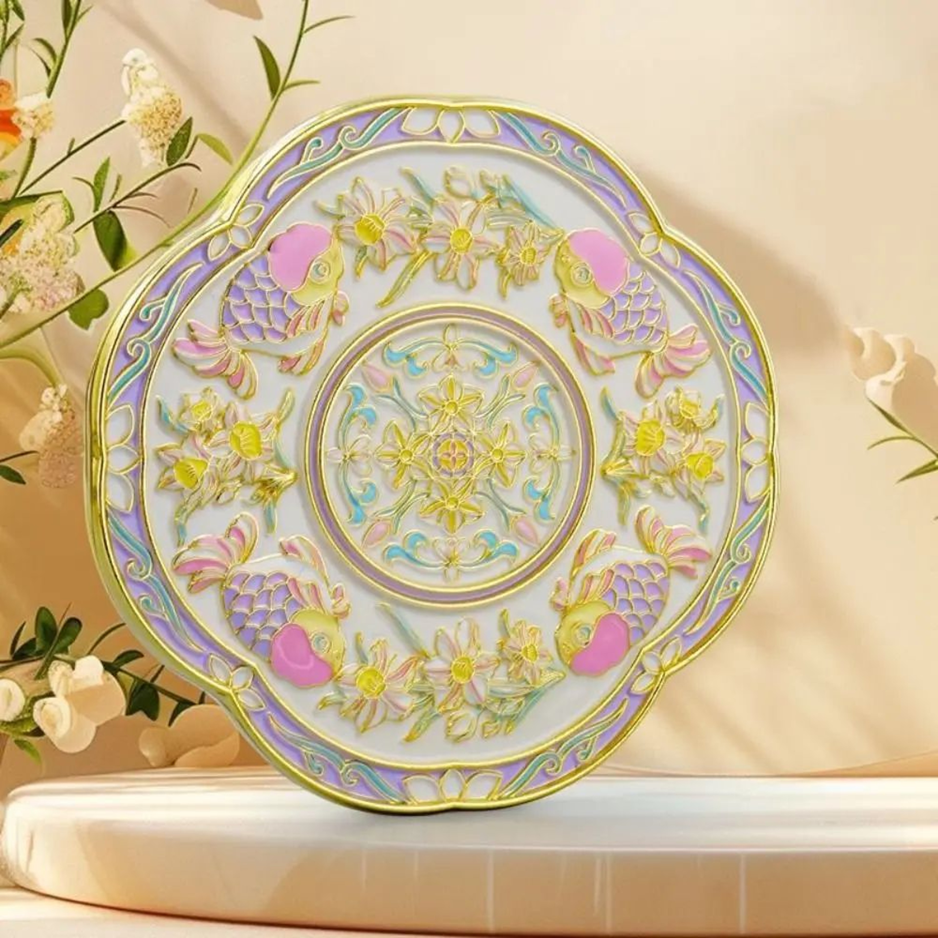 Chinese Style Embossed Floral Handheld Pocket Makeup Mirror 1