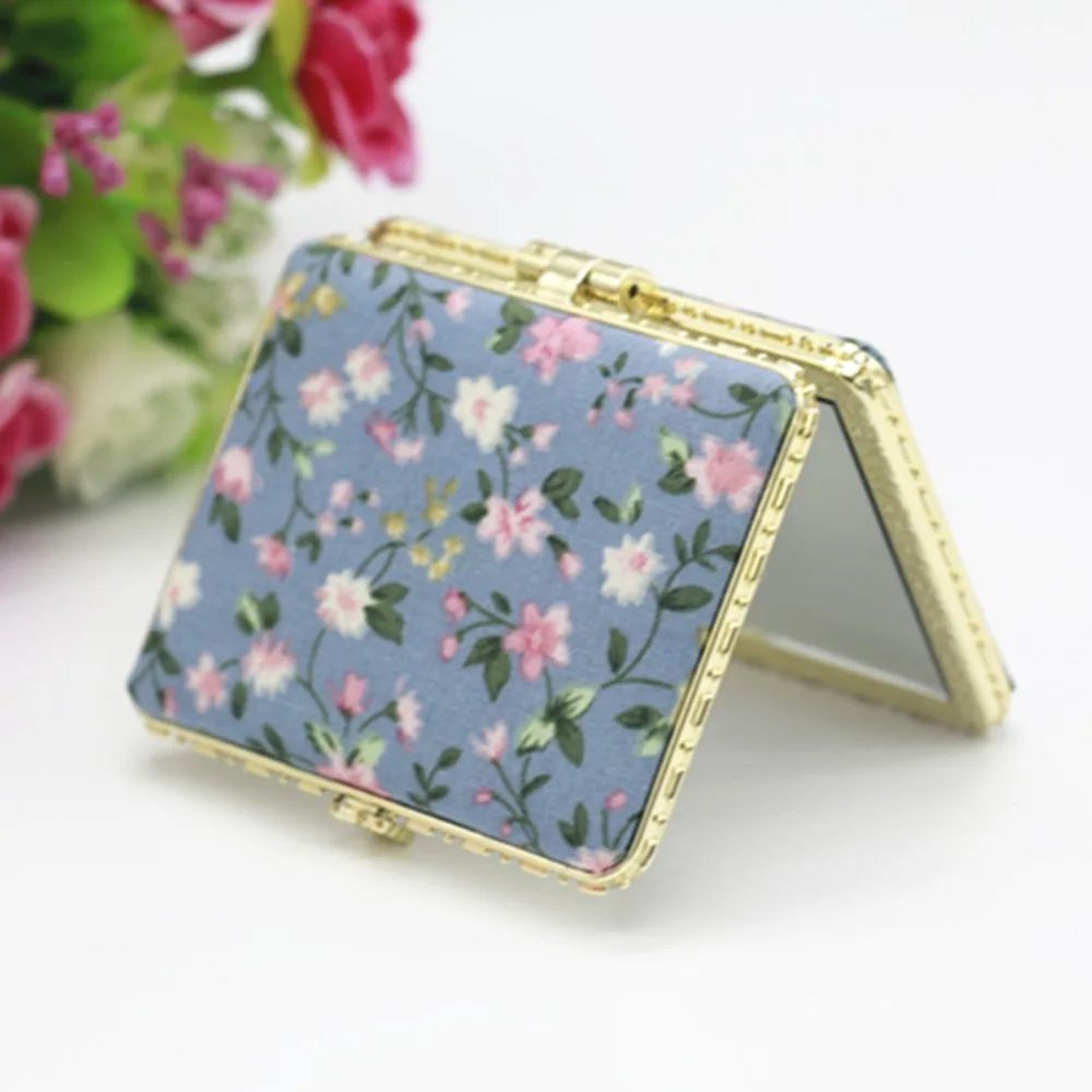 Vintage Floral Foldable Compact Pocket Makeup Mirror 4