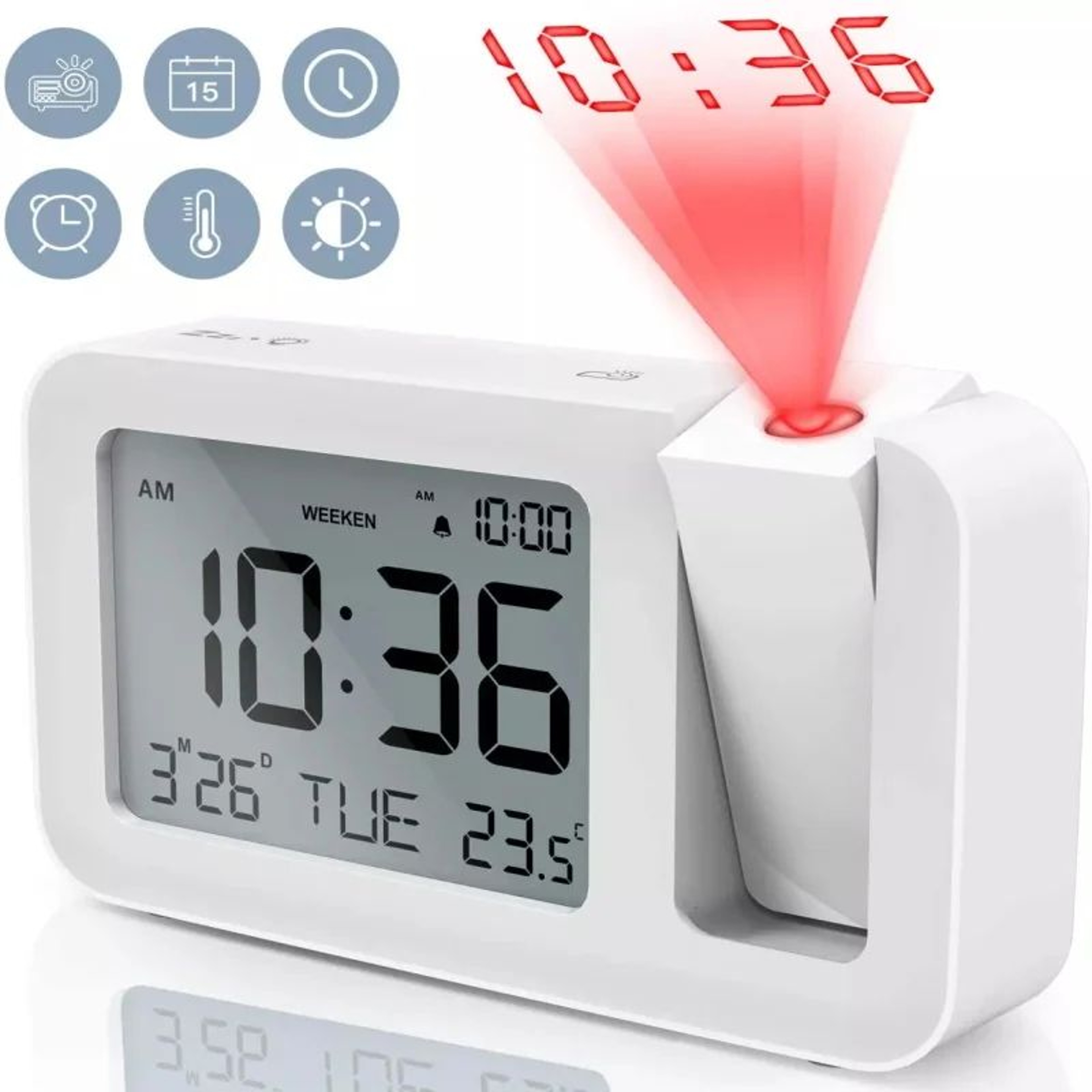 Rechargeable LED Projection Alarm Clock With USB Charging 0