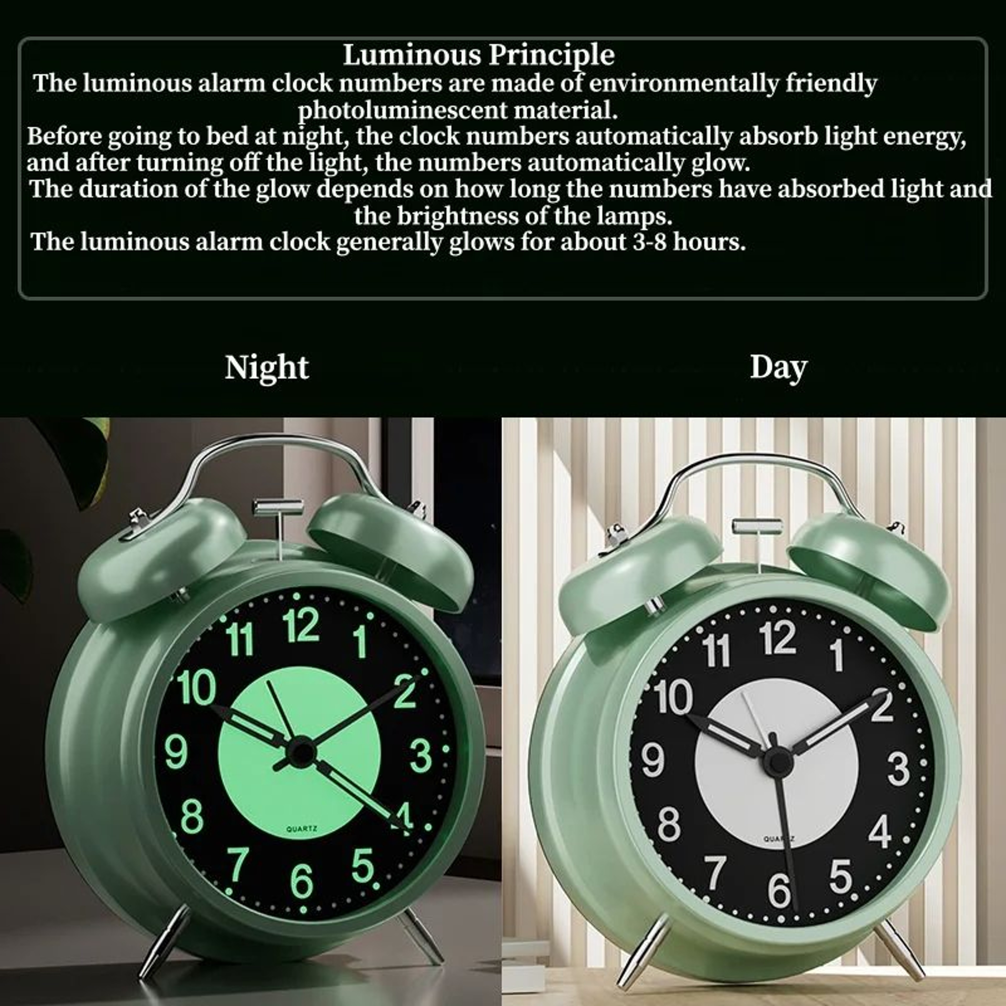 3 Inch Luminous Battery Powered Alarm Clock With Night Light 3