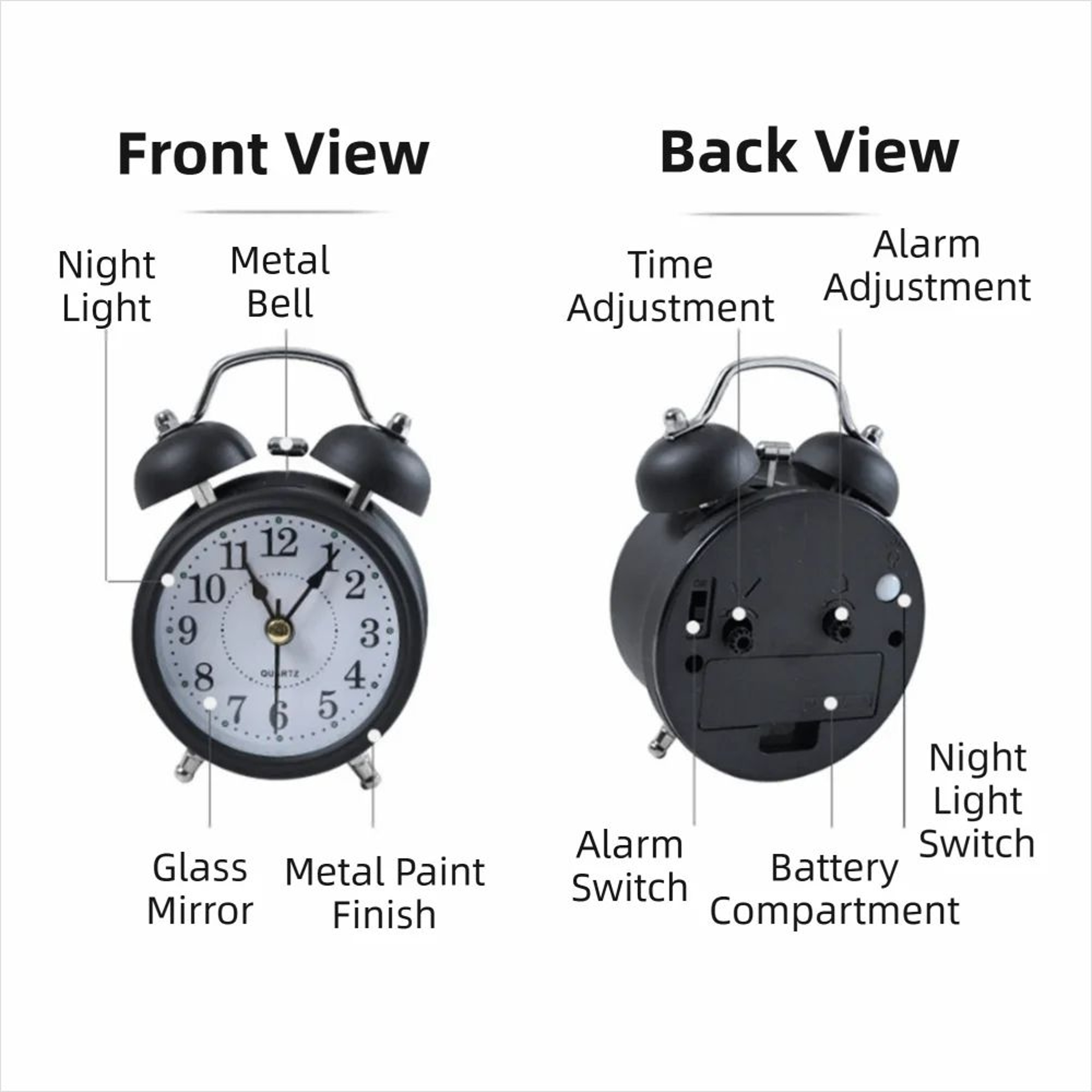 Vintage 3 Inch Double Bell Super Loud Alarm Clock 2