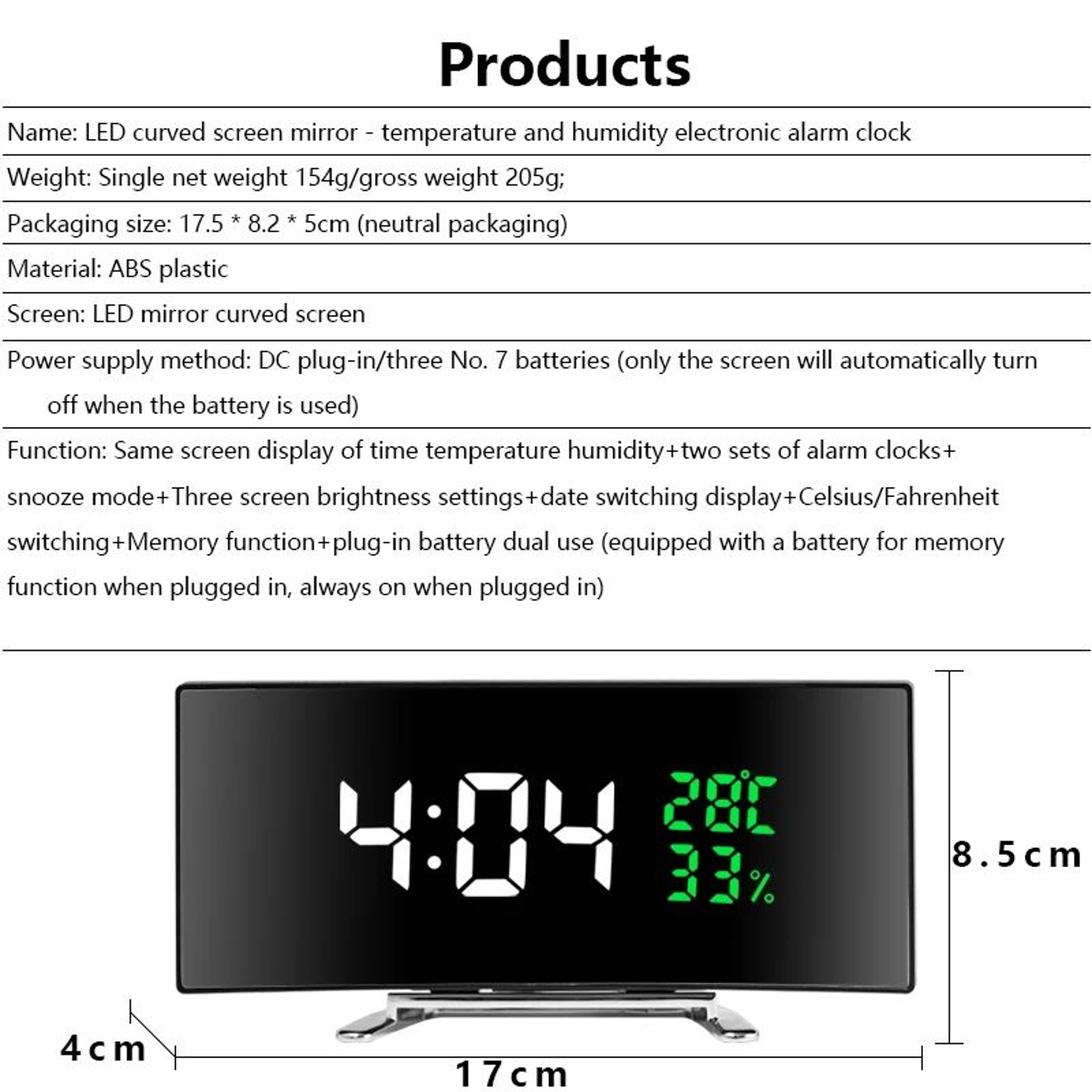 Curved Screen LED Alarm Clock With Temperature And Humidity Display 3
