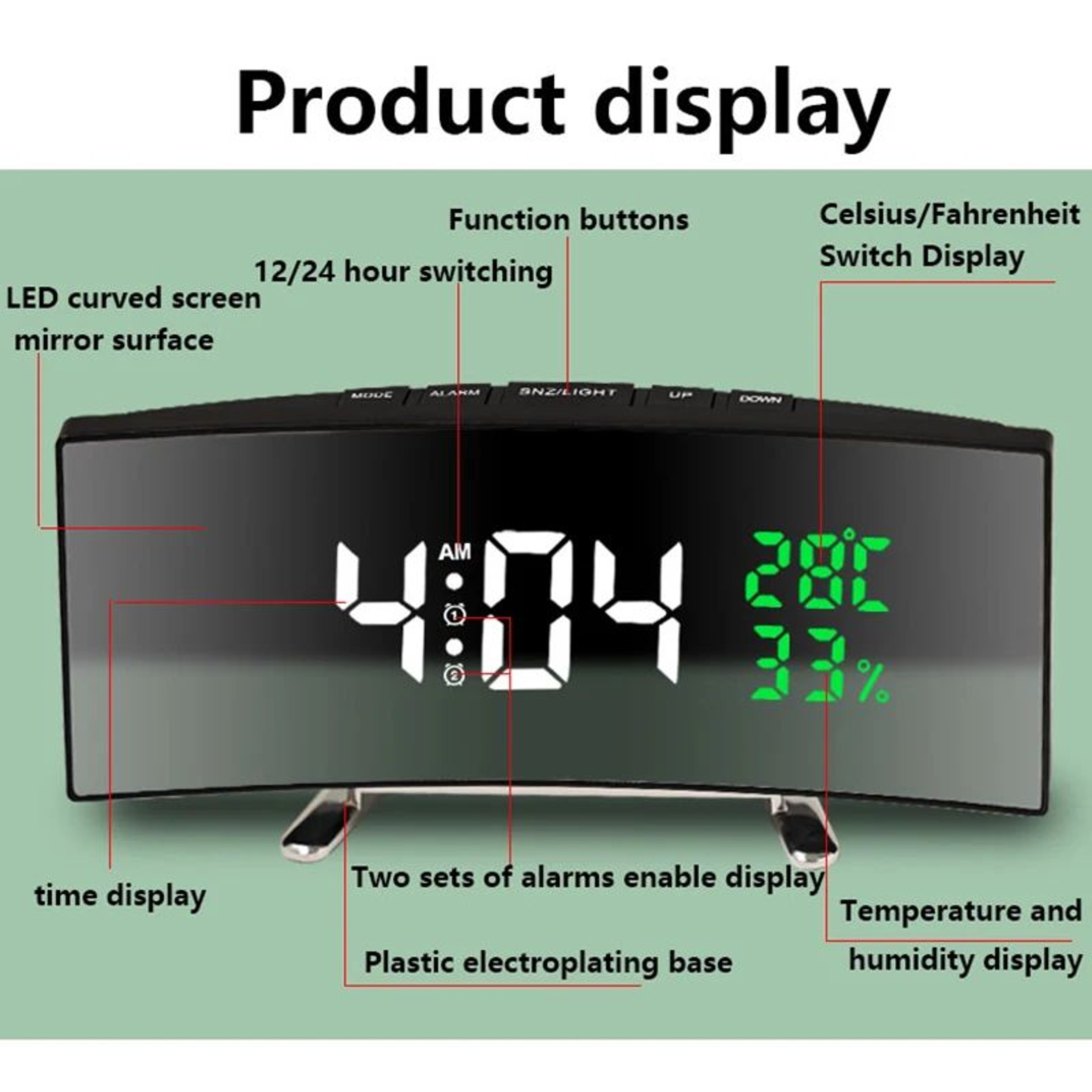 Curved Screen LED Alarm Clock With Temperature And Humidity Display 5