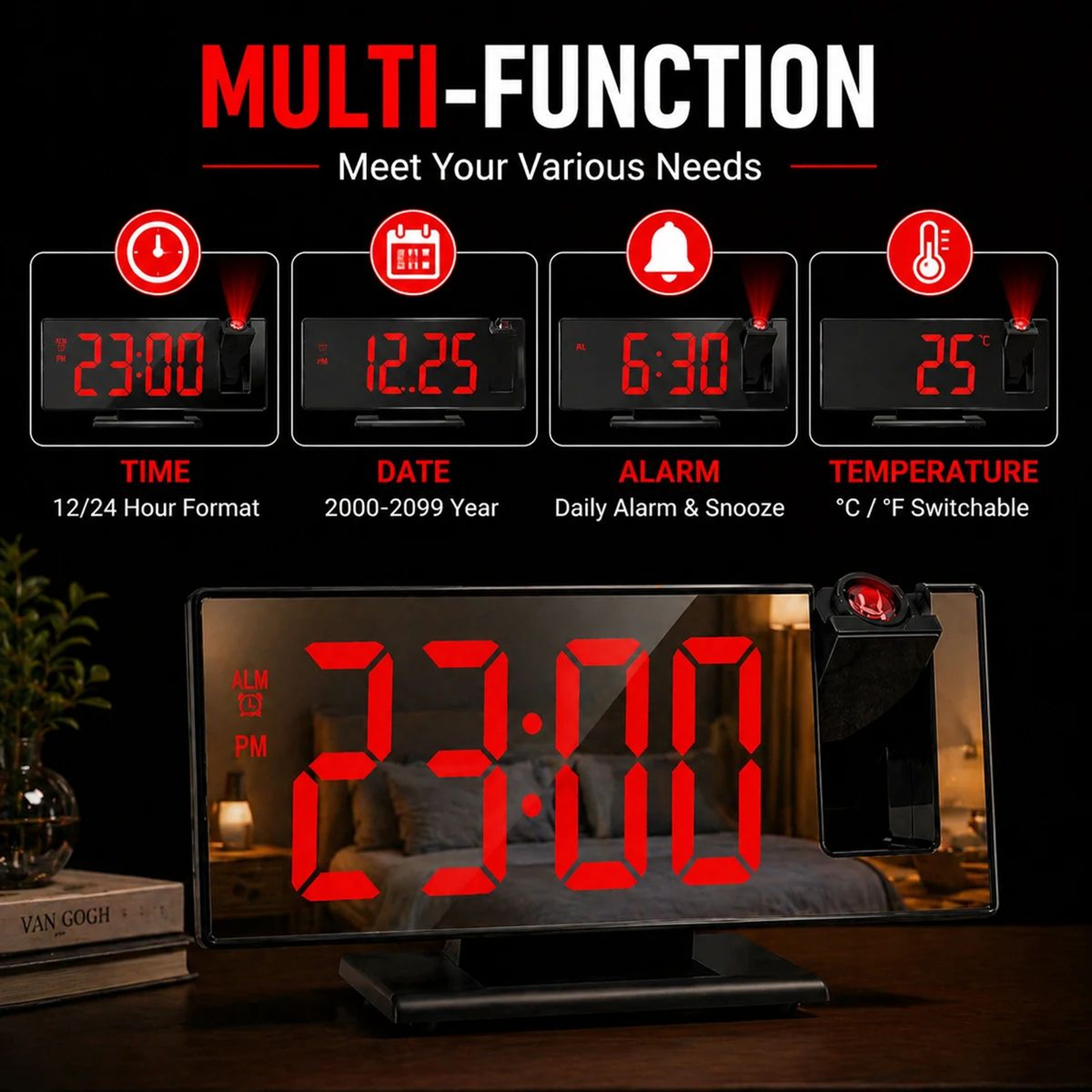 Digital Projection Alarm Clock With Temperature And Night Mode 5