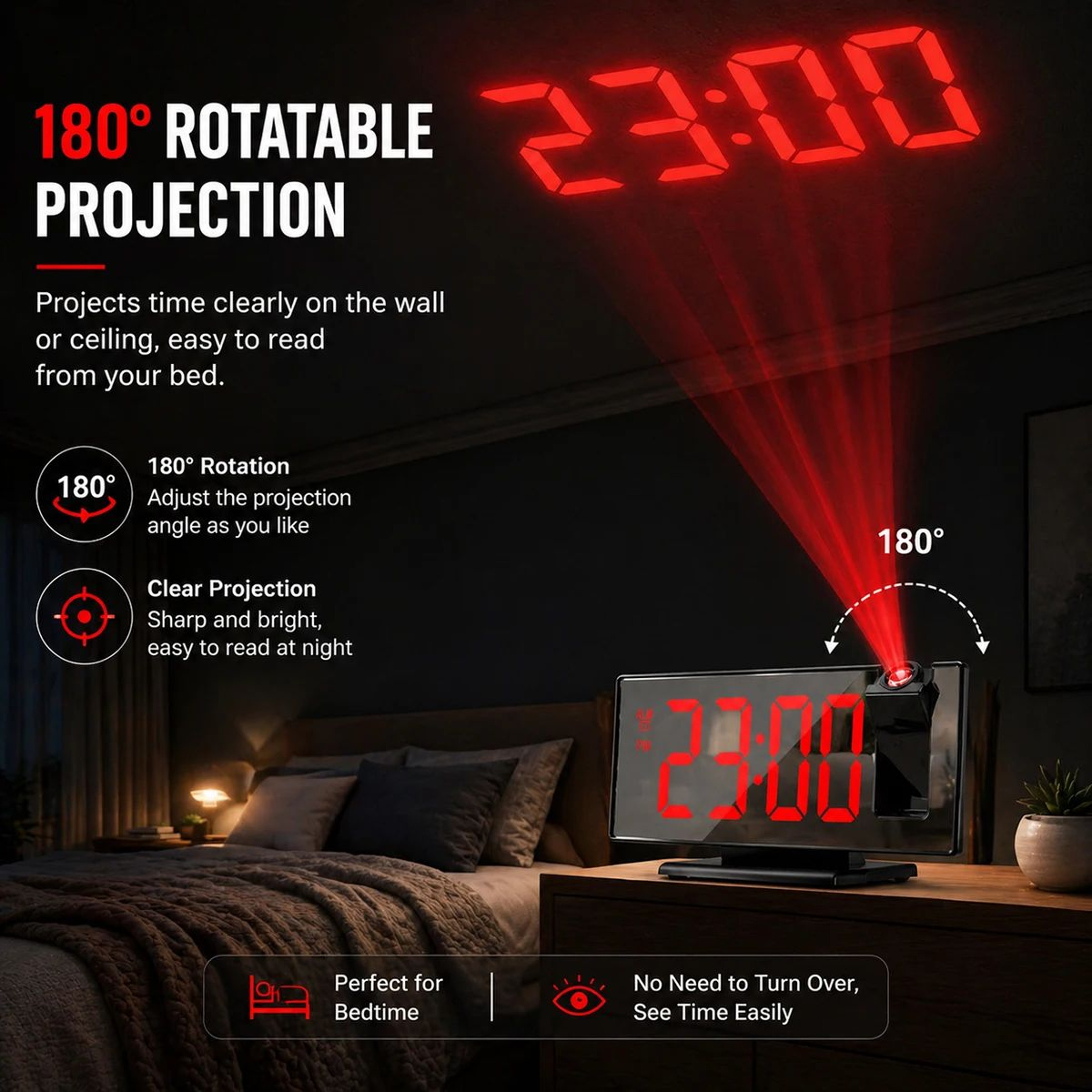 Digital Projection Alarm Clock With Temperature And Night Mode 3