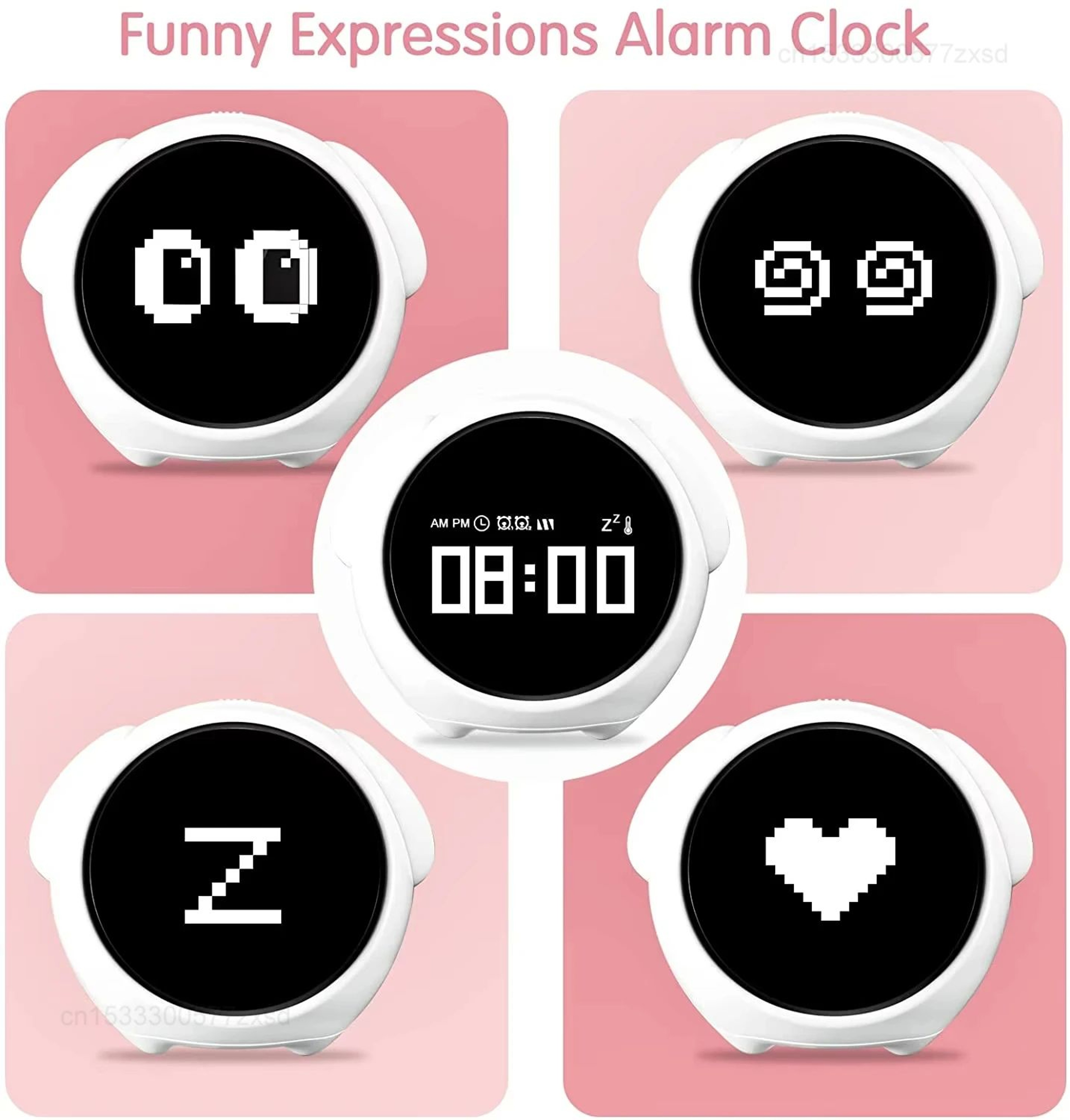 Cute Kids Digital Alarm Clock With Light And Emotion Display 2