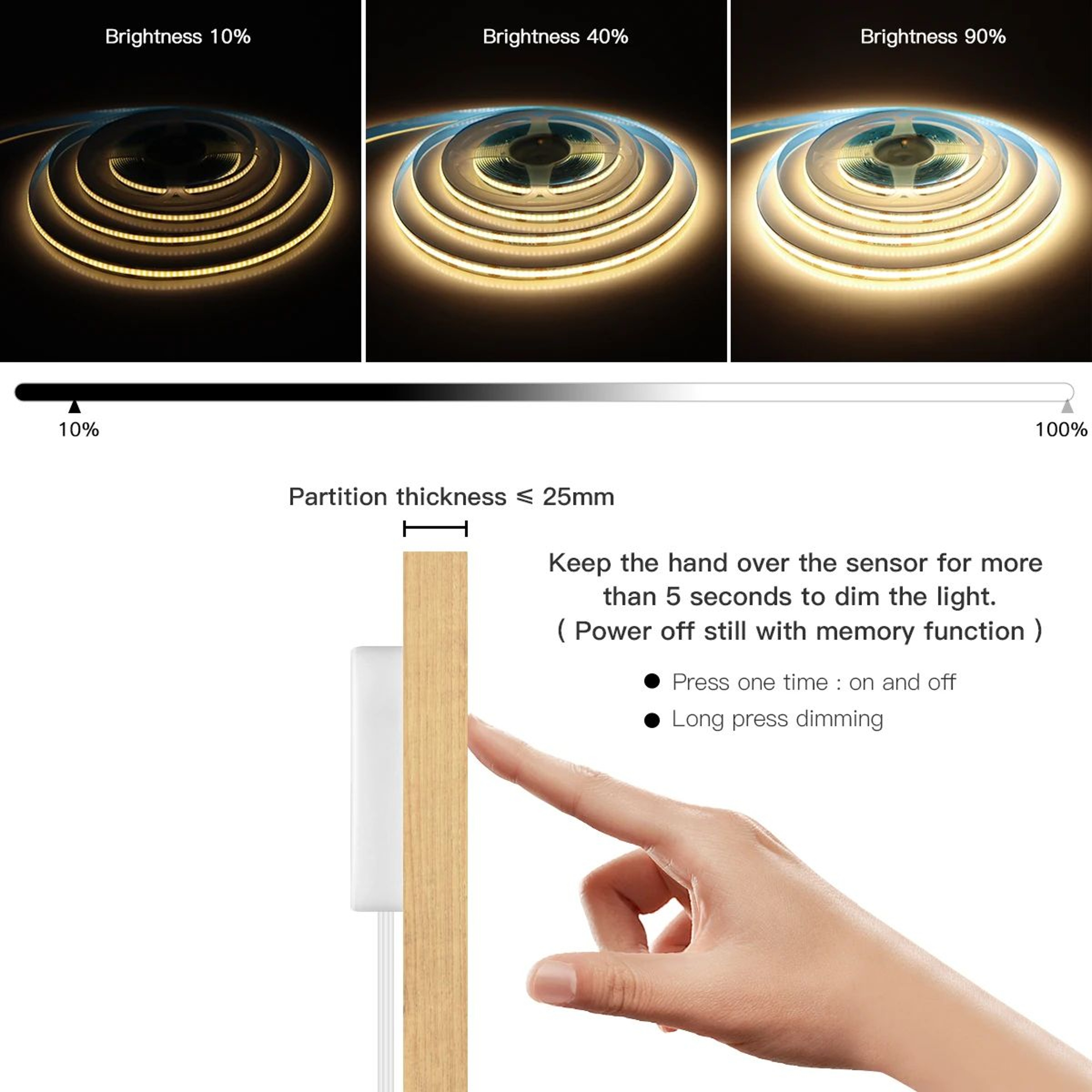 Penetrable Wood Hand Sweep Sensor Dimmable COB LED Cabinet Light 2