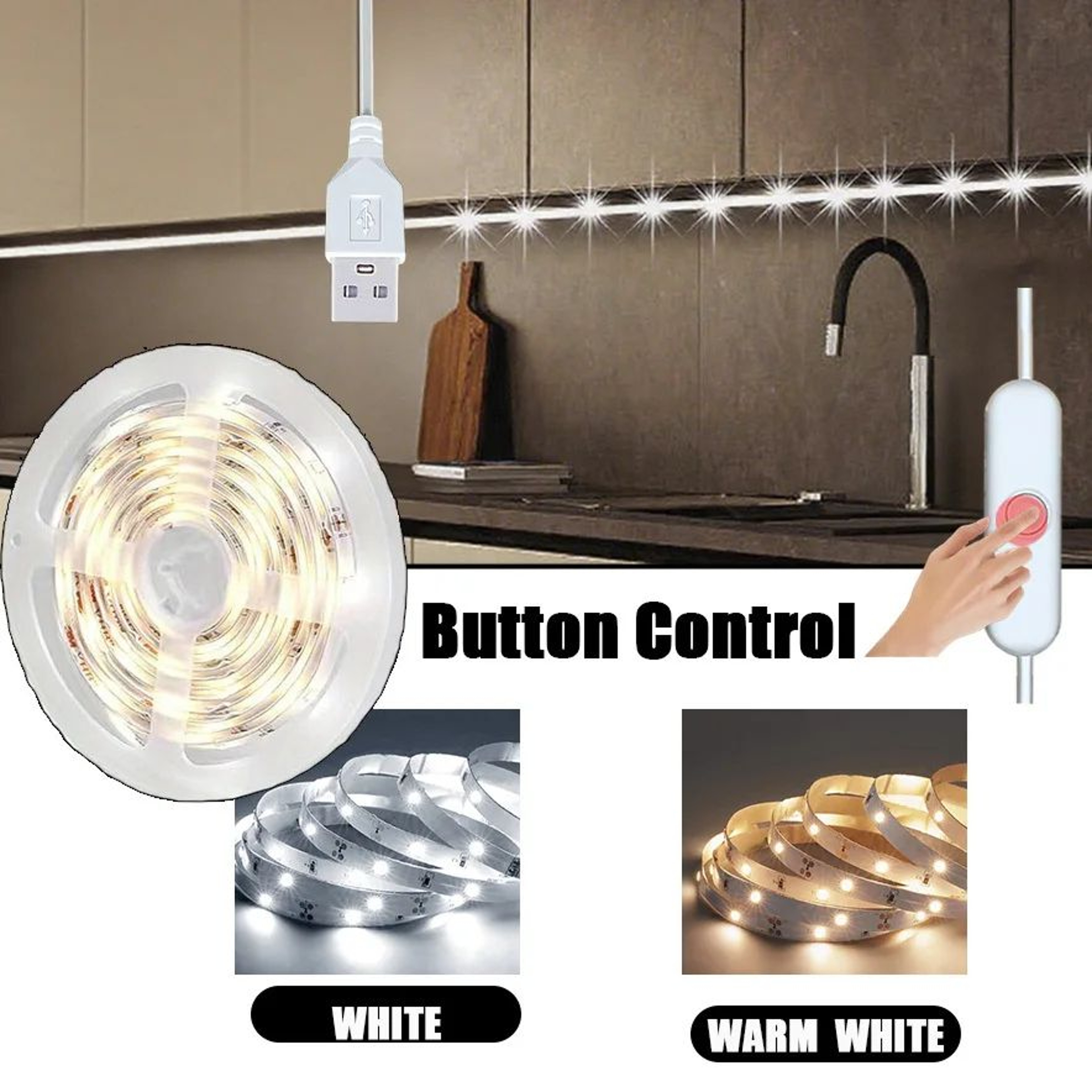 USB Powered LED Strip Lights With Button Control 0