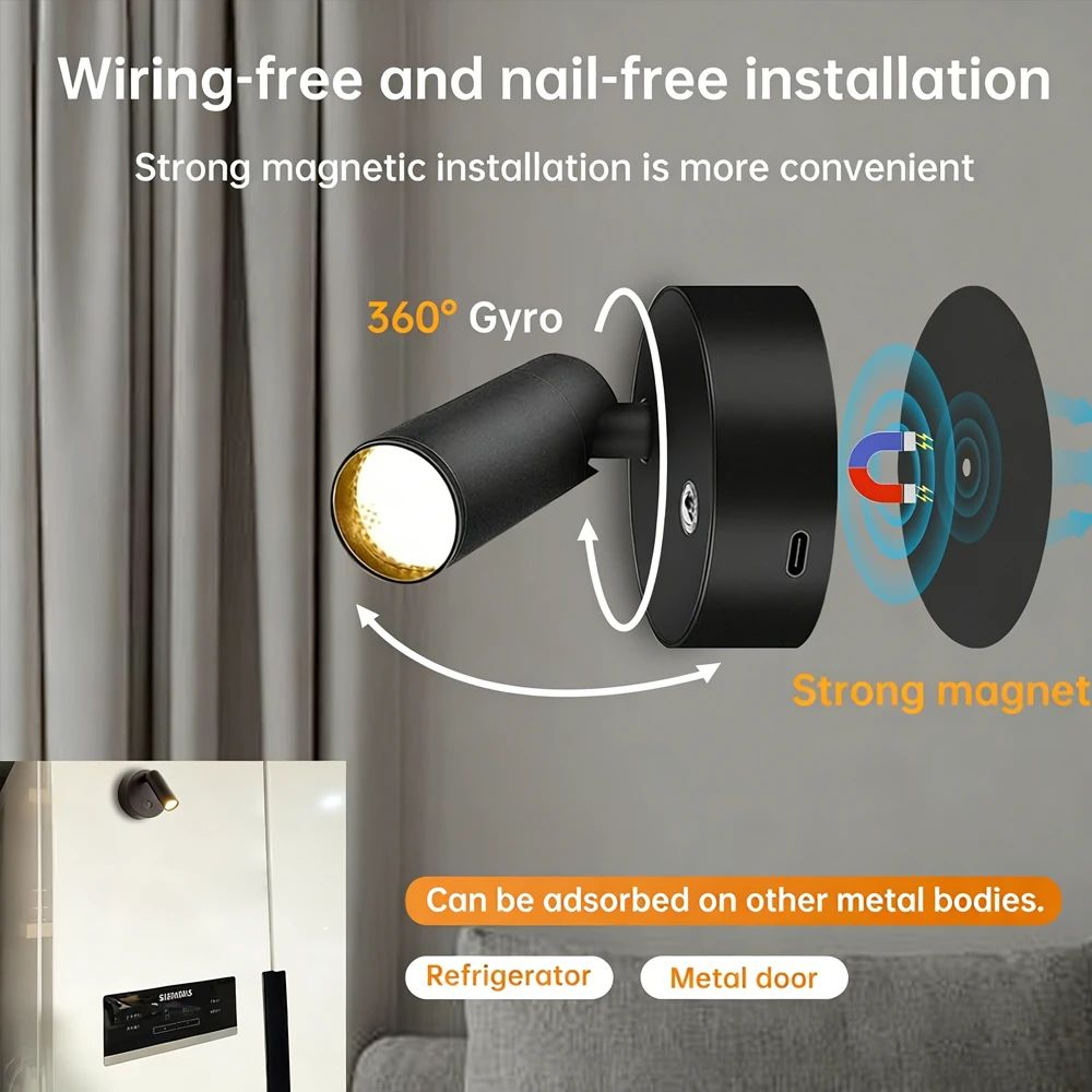 Magnetic Rechargeable LED Wall Reading Light With Touch Dimming 4
