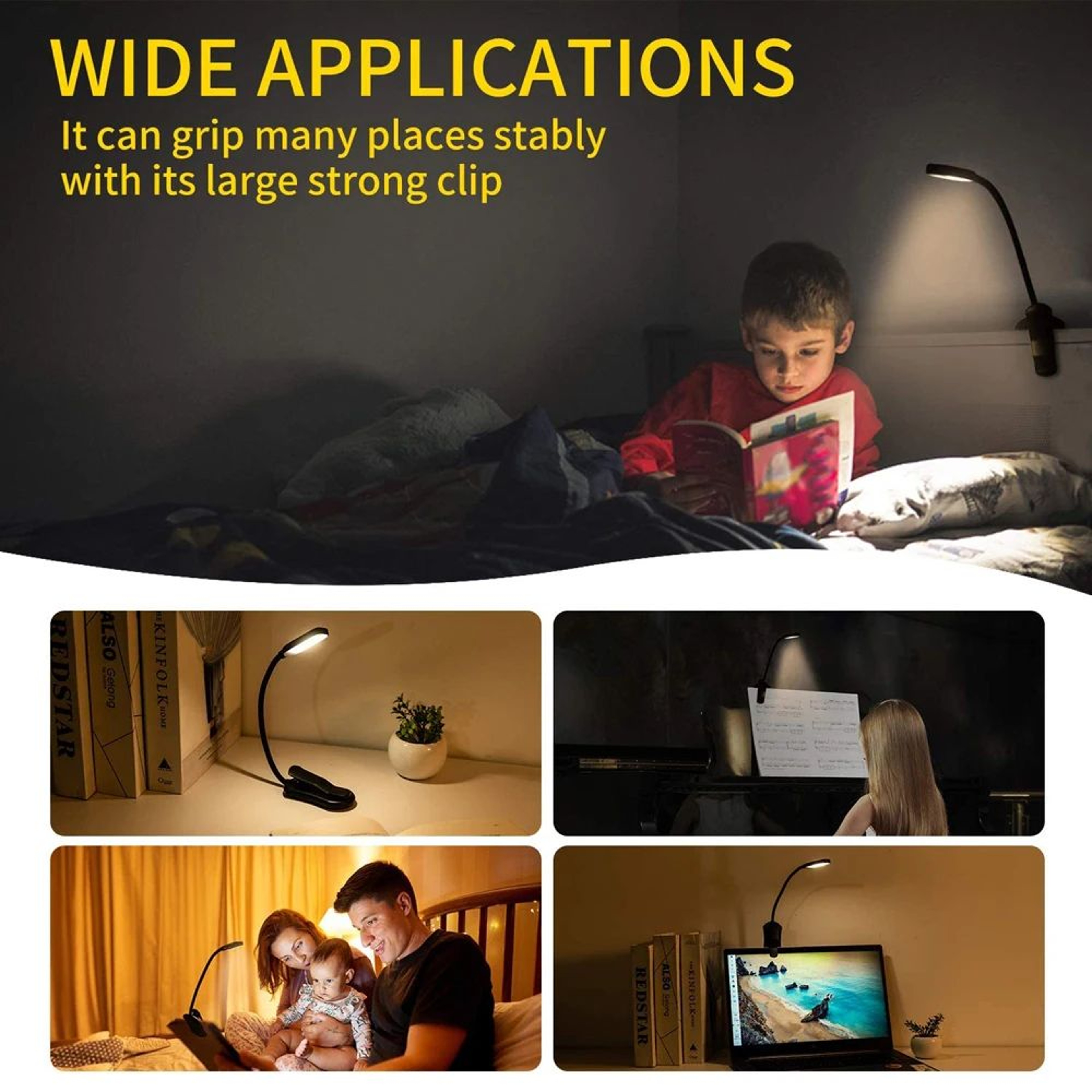 Rechargeable 7 LED Clip On Book Reading Light With 3 Brightness Levels 5
