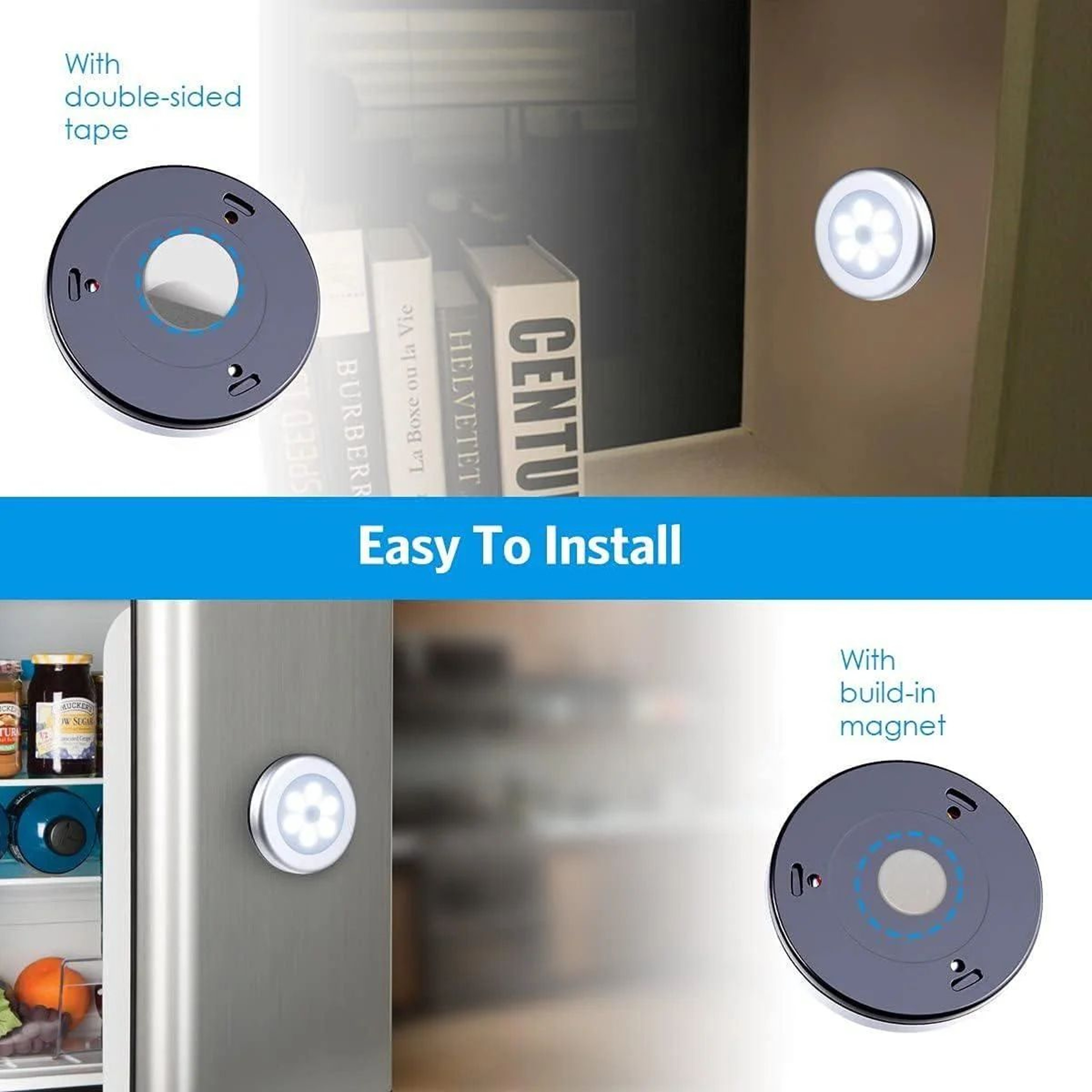 Wireless Round Motion Sensor LED Night Light For Closet And Cabinet 2