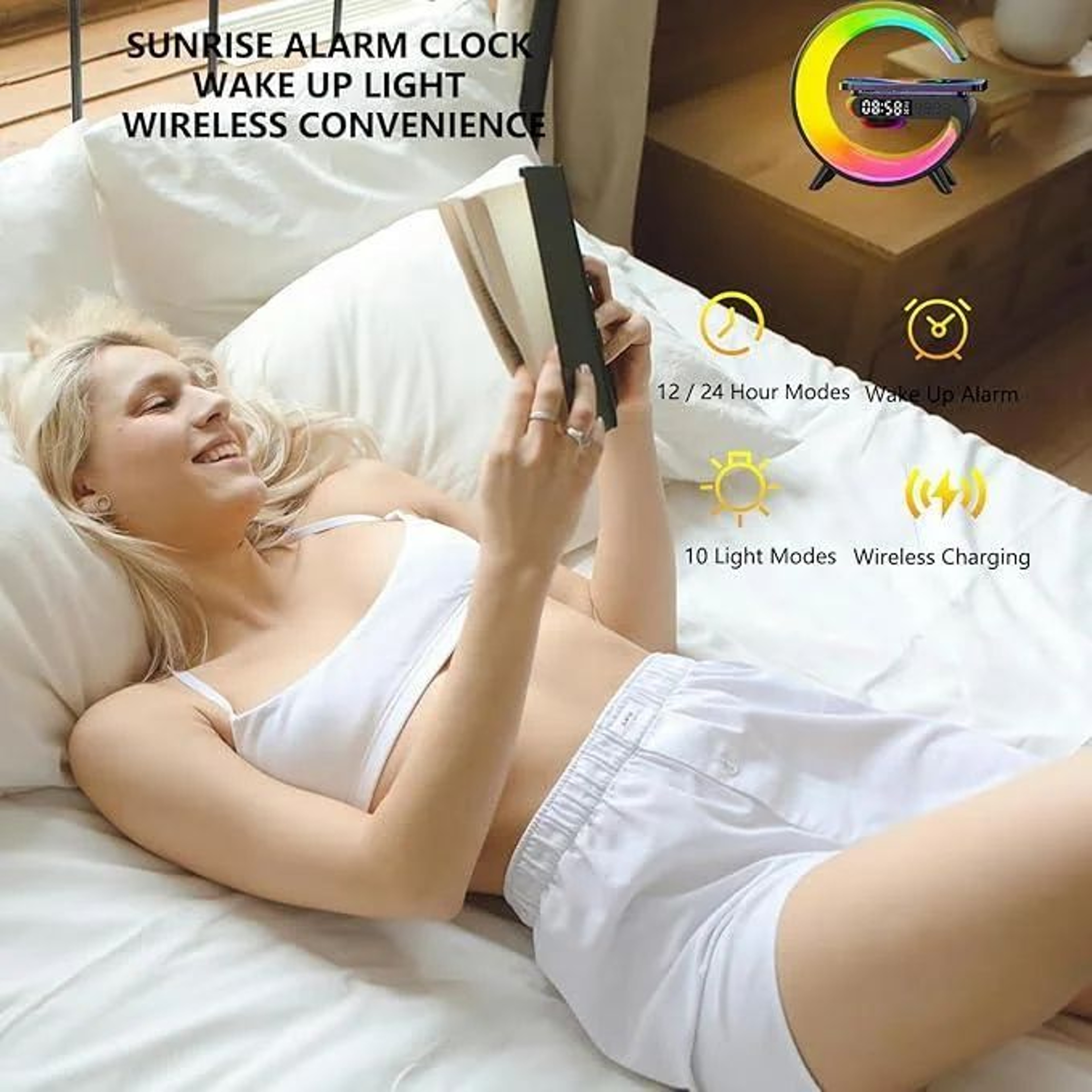 RGB Night Light Wireless Speaker Alarm Clock Charger 3