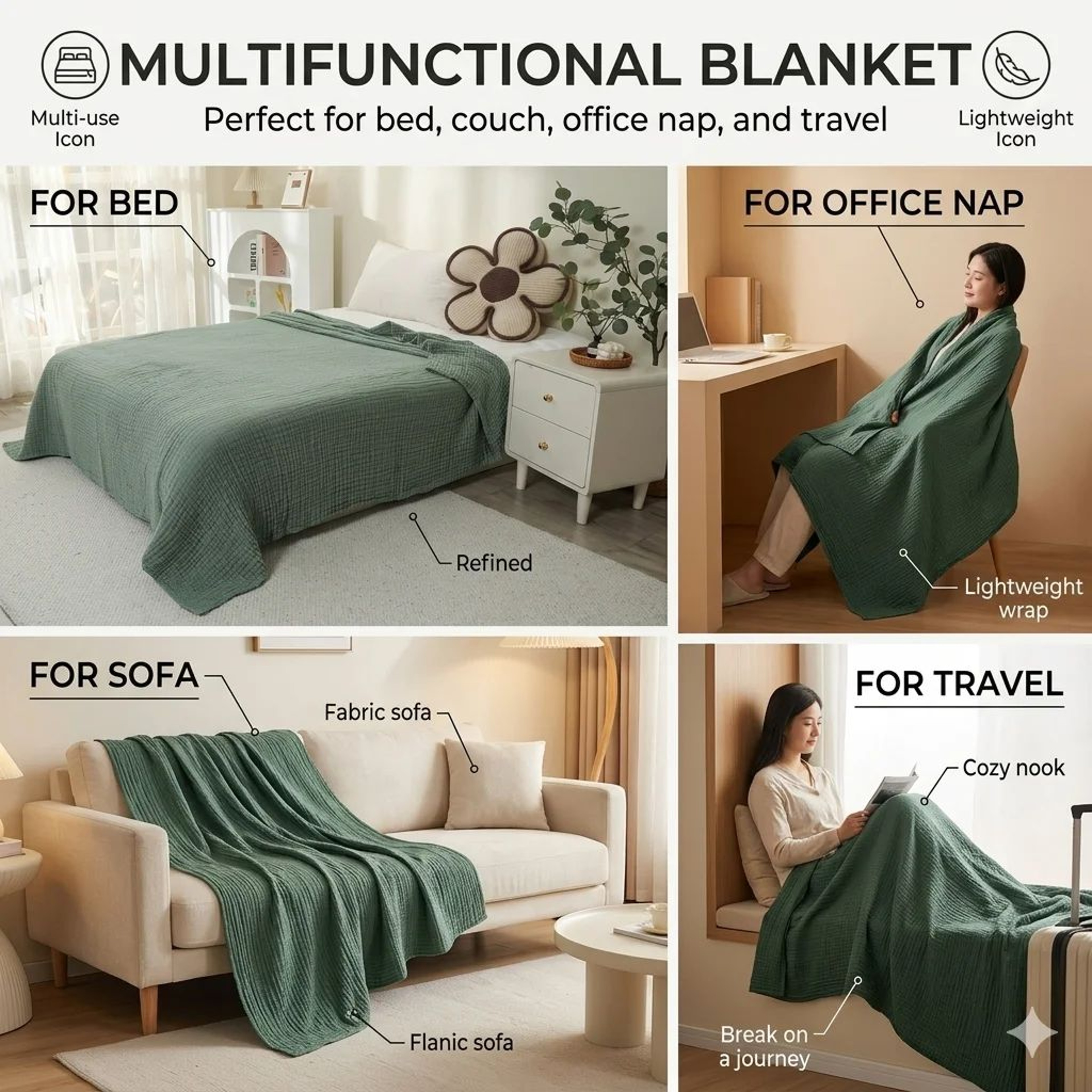 Cotton Muslin Plaid Breathable Summer Throw Blanket 2