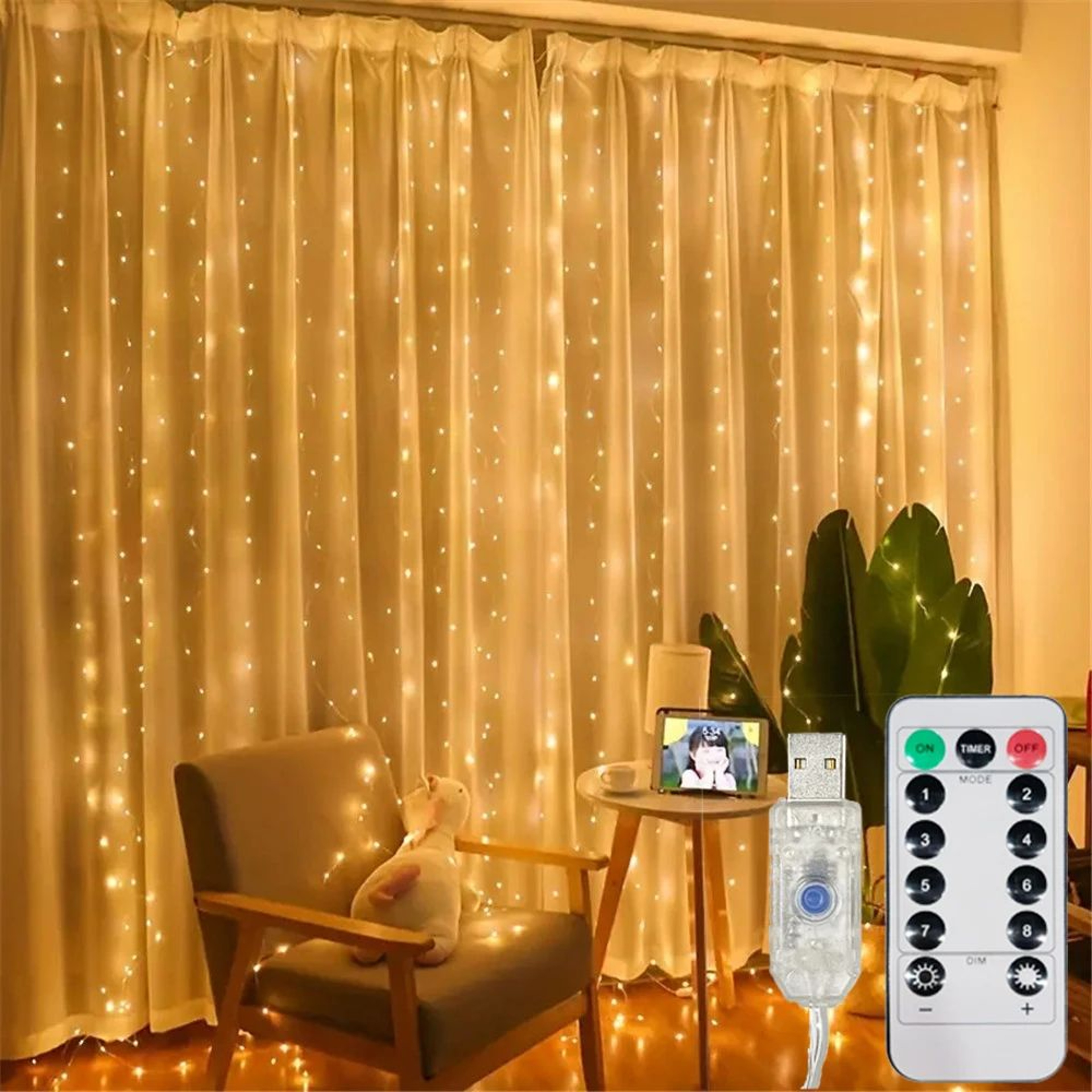 USB LED Curtain Lights For Decoration With Remote And 8 Modes 2