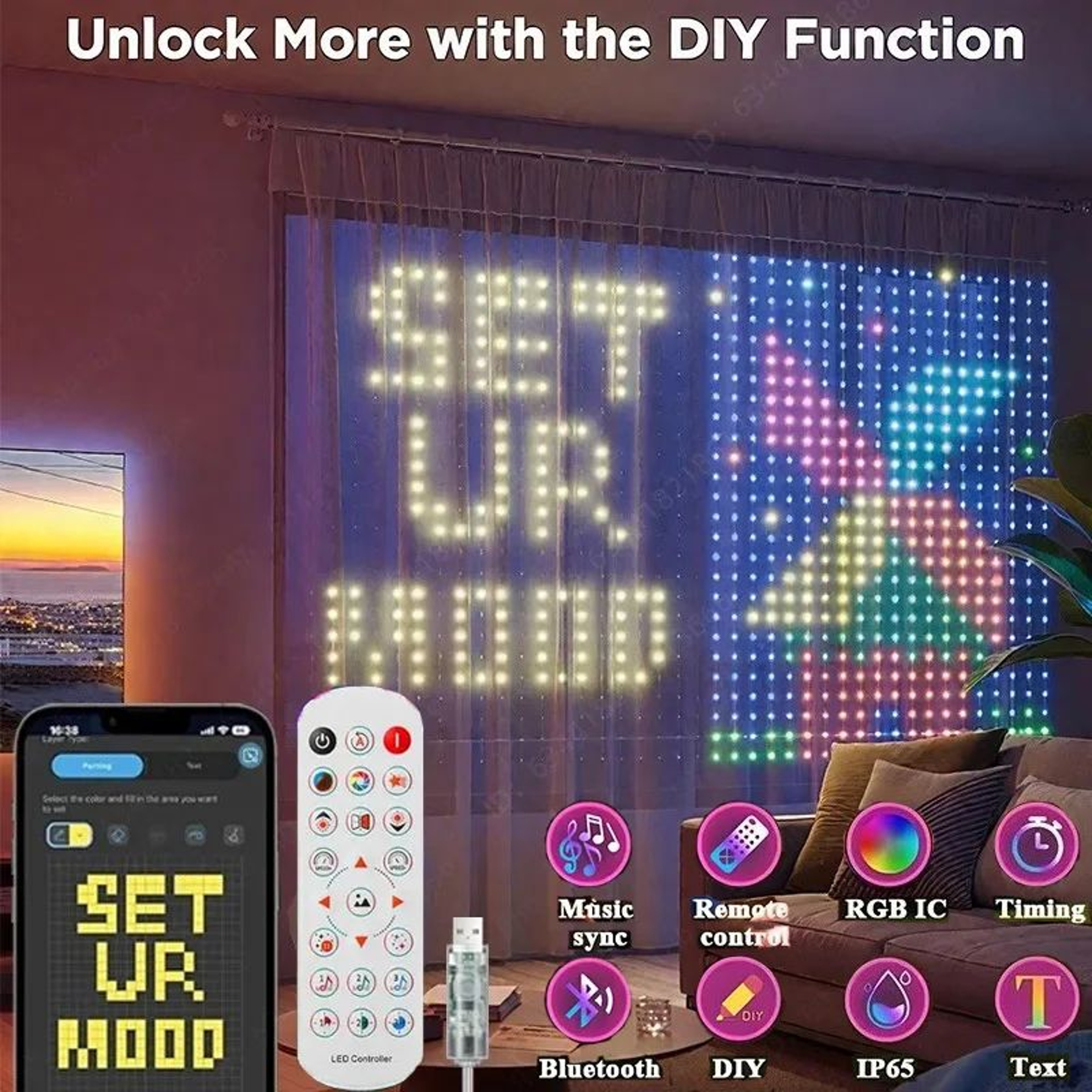 Smart RGB LED Curtain Lights With DIY Picture Display 2