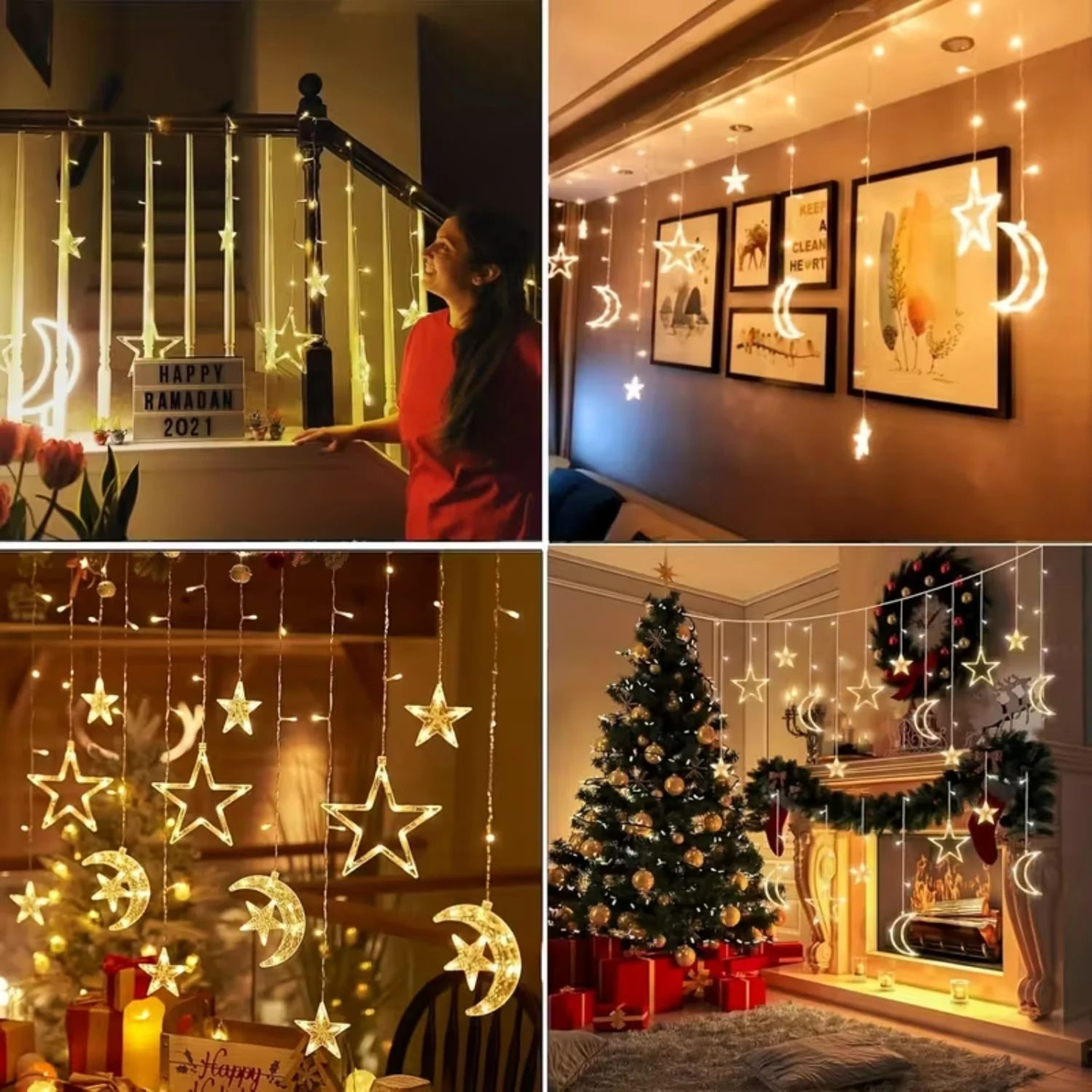 Star Moon LED Curtain String Lights For Room Decor 5