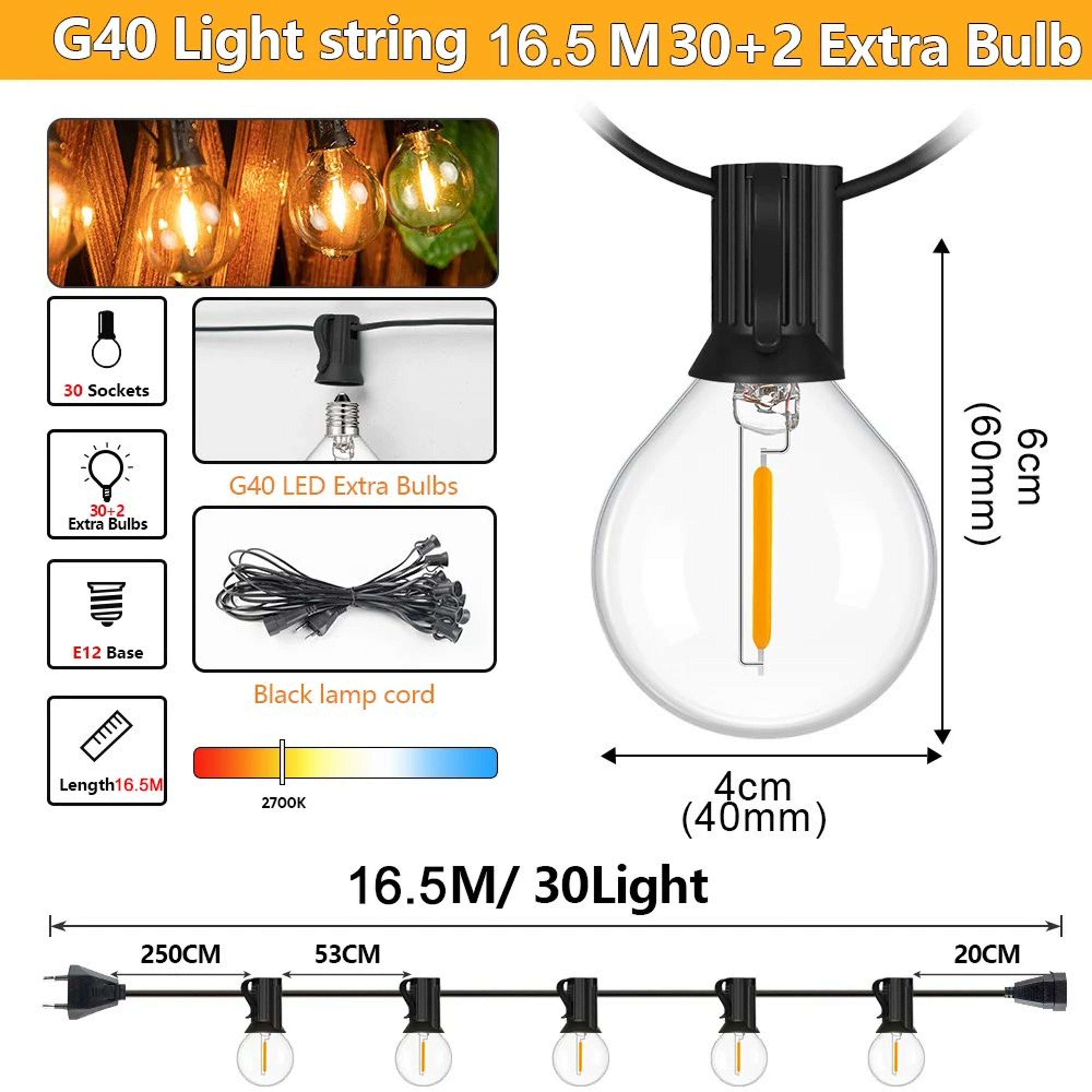 Outdoor G40 LED String Lights With Shatterproof Bulbs 9