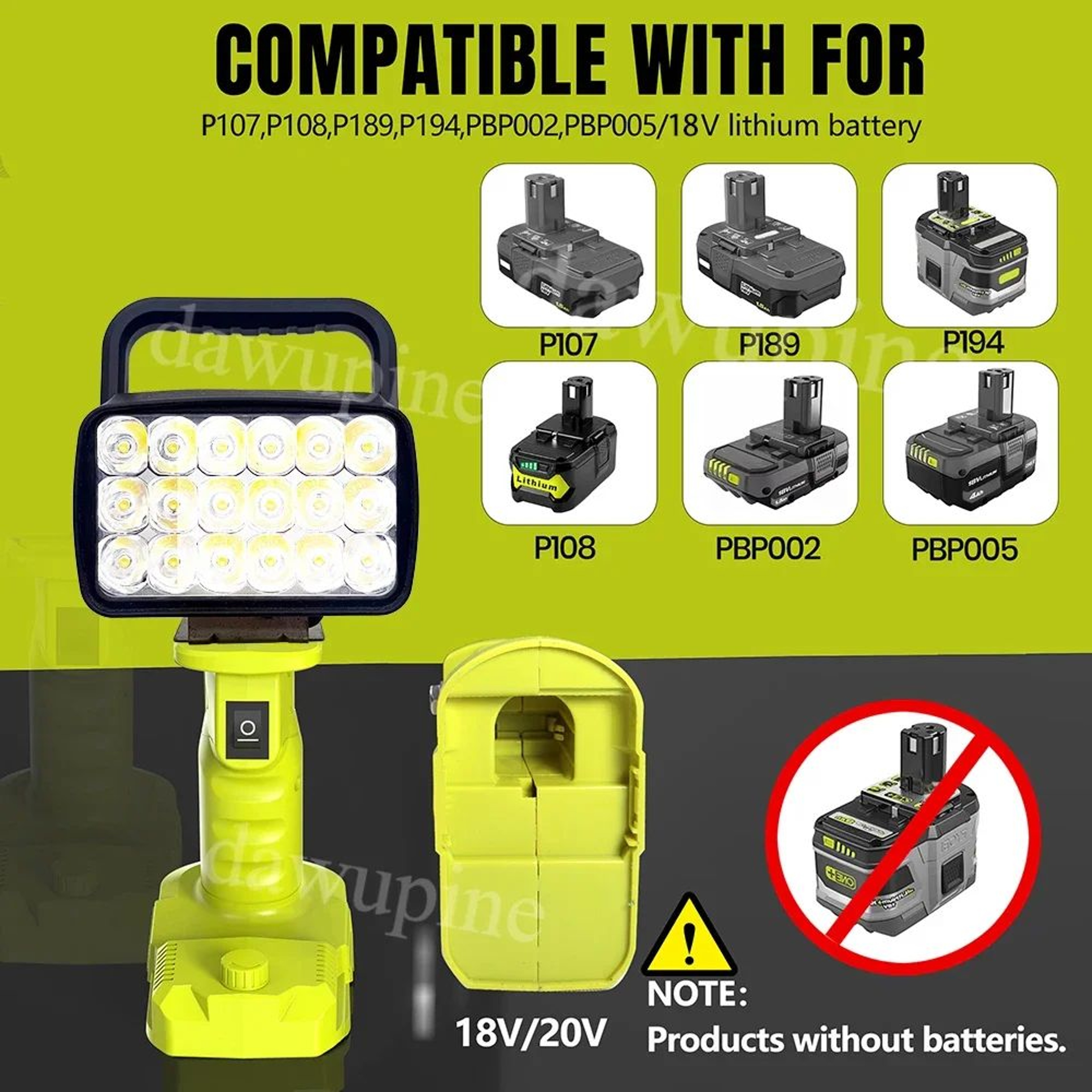 18 LED Portable Work Light For Ryobi 18V Lithium Battery 0