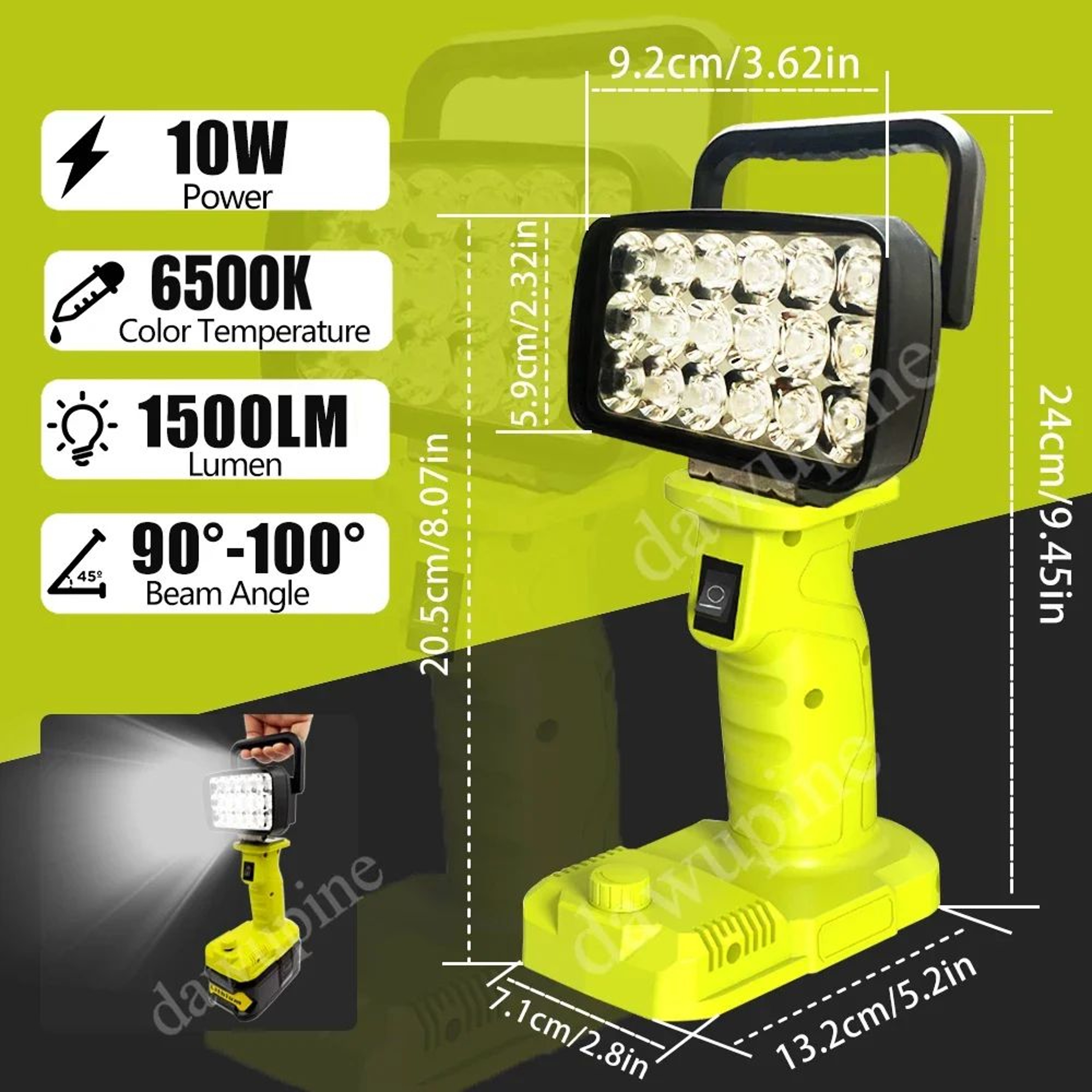 18 LED Portable Work Light For Ryobi 18V Lithium Battery 3