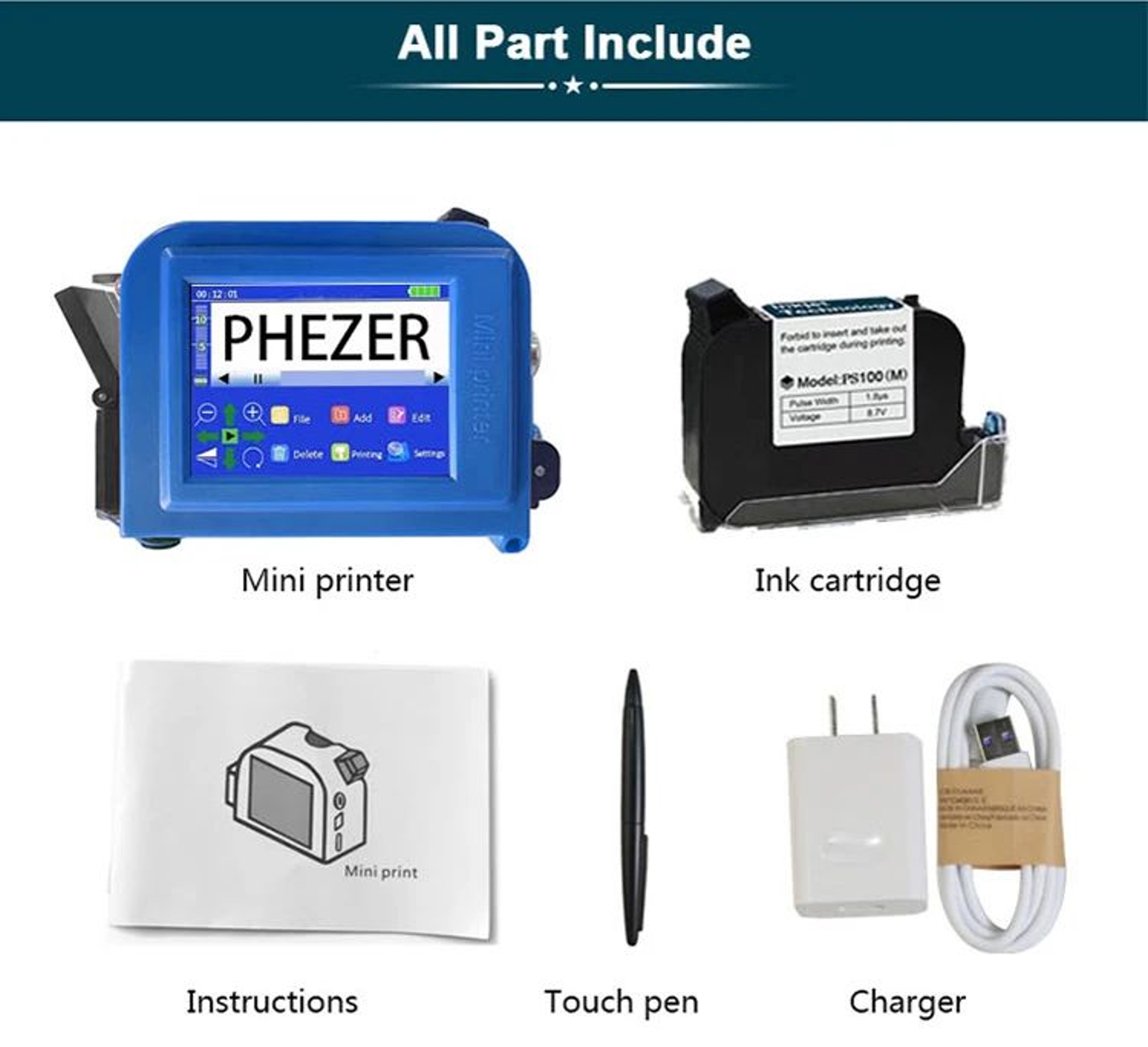Phezer PC11Plus Handheld Inkjet Printer For Dates Logos And Barcodes 9