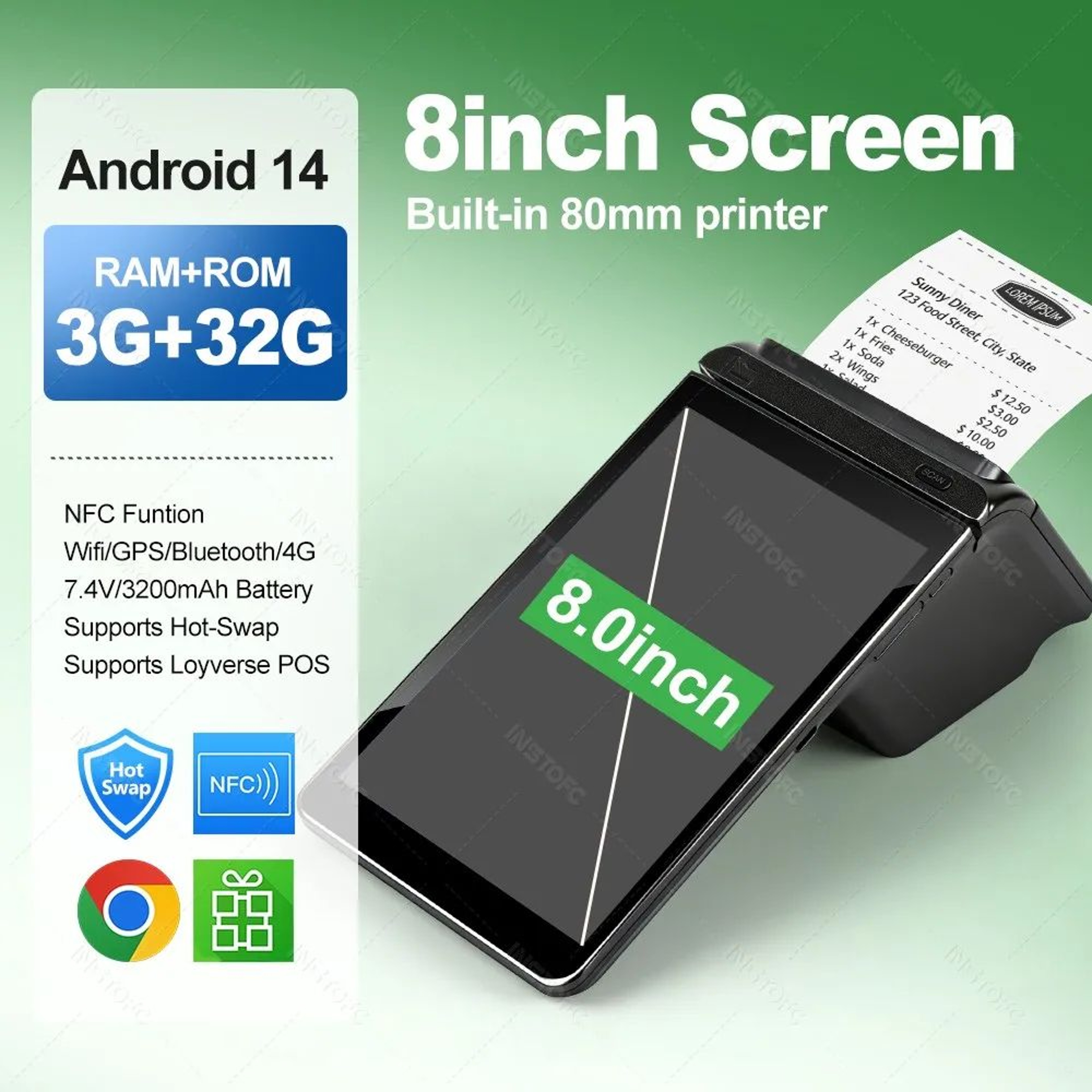 Android 14 All In One POS Terminal With Receipt Printer 3GB RAM 32GB Storage 14