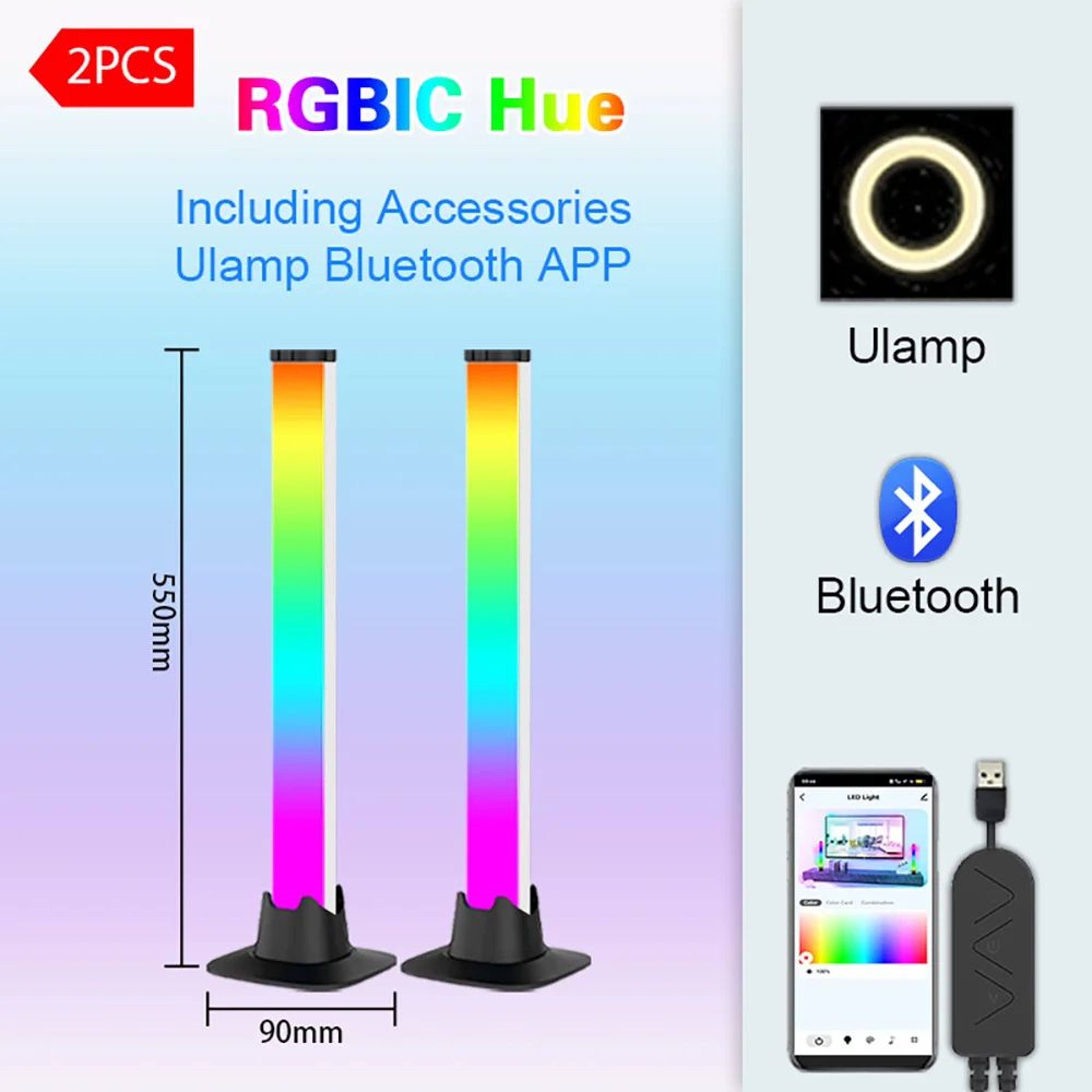 RGBIC Music Rhythm Light Bar With App Control And USB Power 12