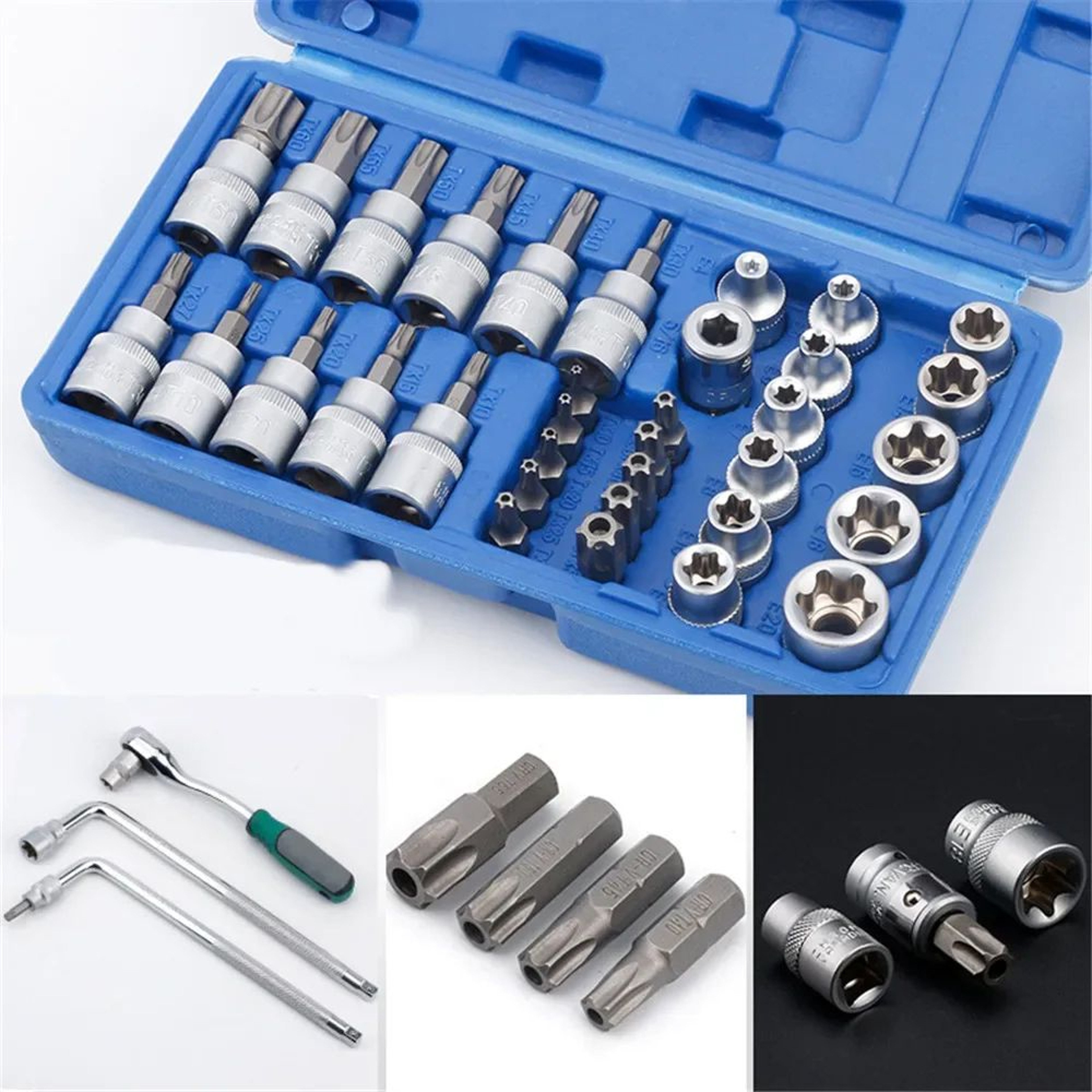 34 Piece Torx Bit And E Torx Socket Set With Storage Case 1