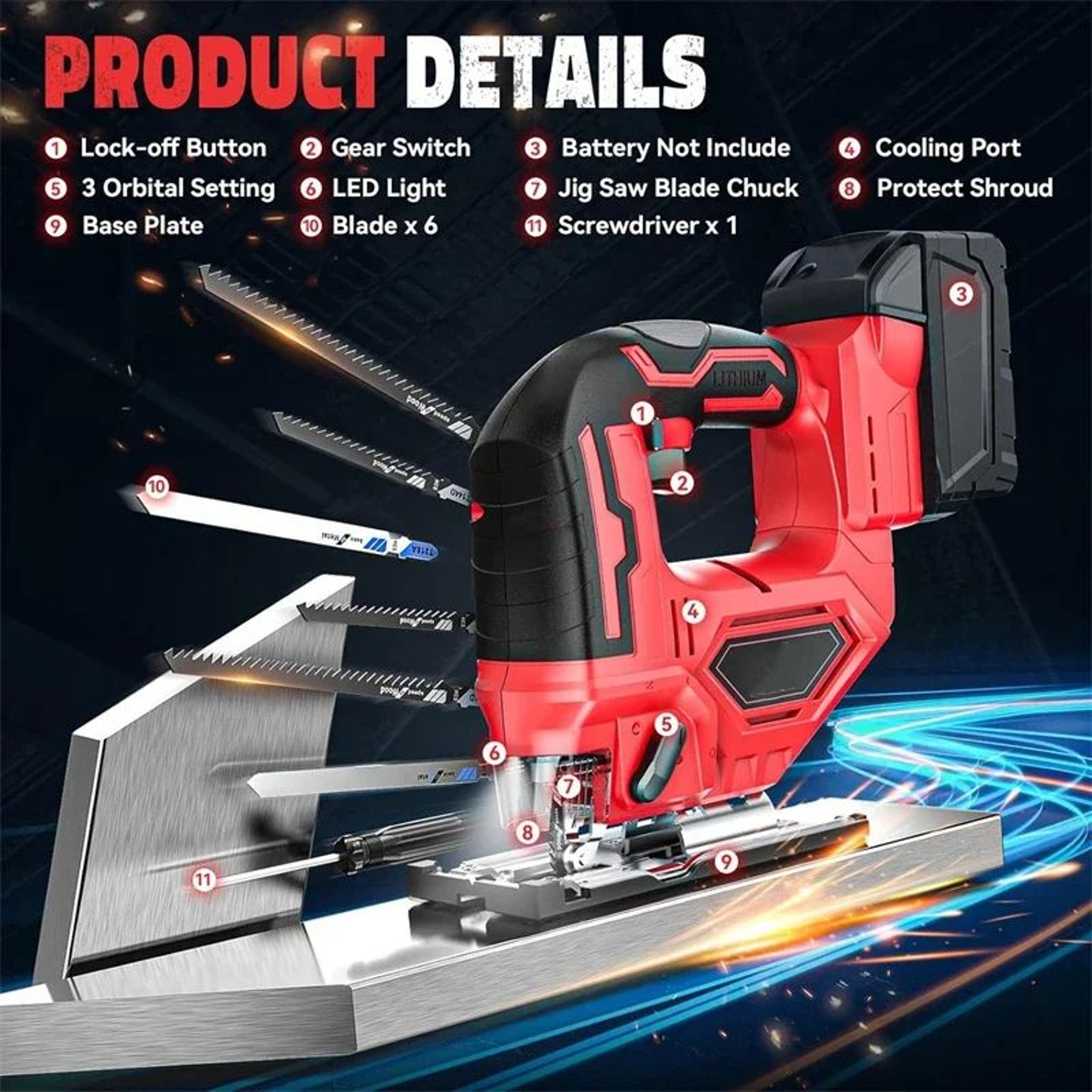 Brushless Cordless Jigsaw With Variable Speed And Bevel Cutting For Makita 18V Batteries 5