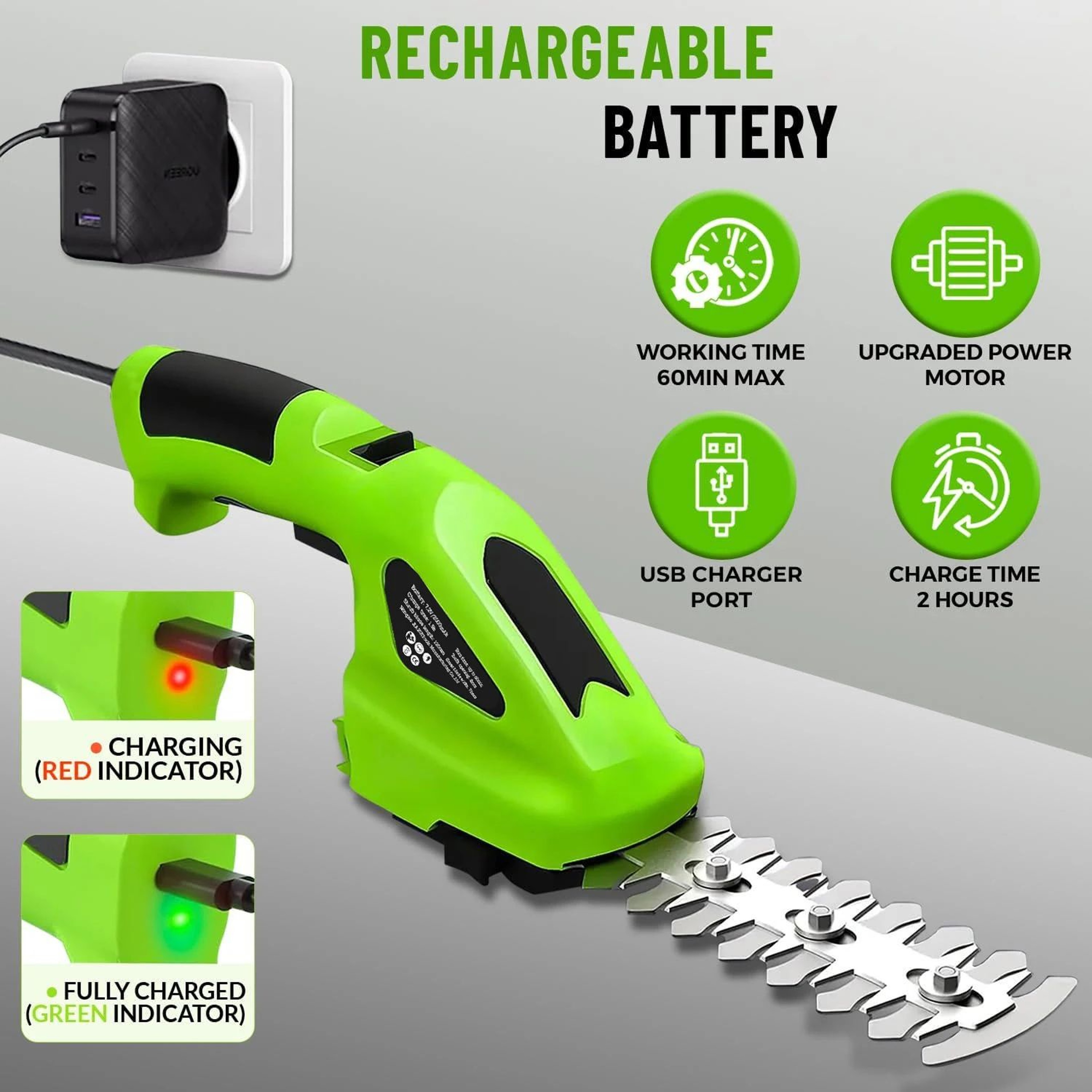 2 In 1 Cordless Rechargeable Hedge Trimmer And Grass Shears 3