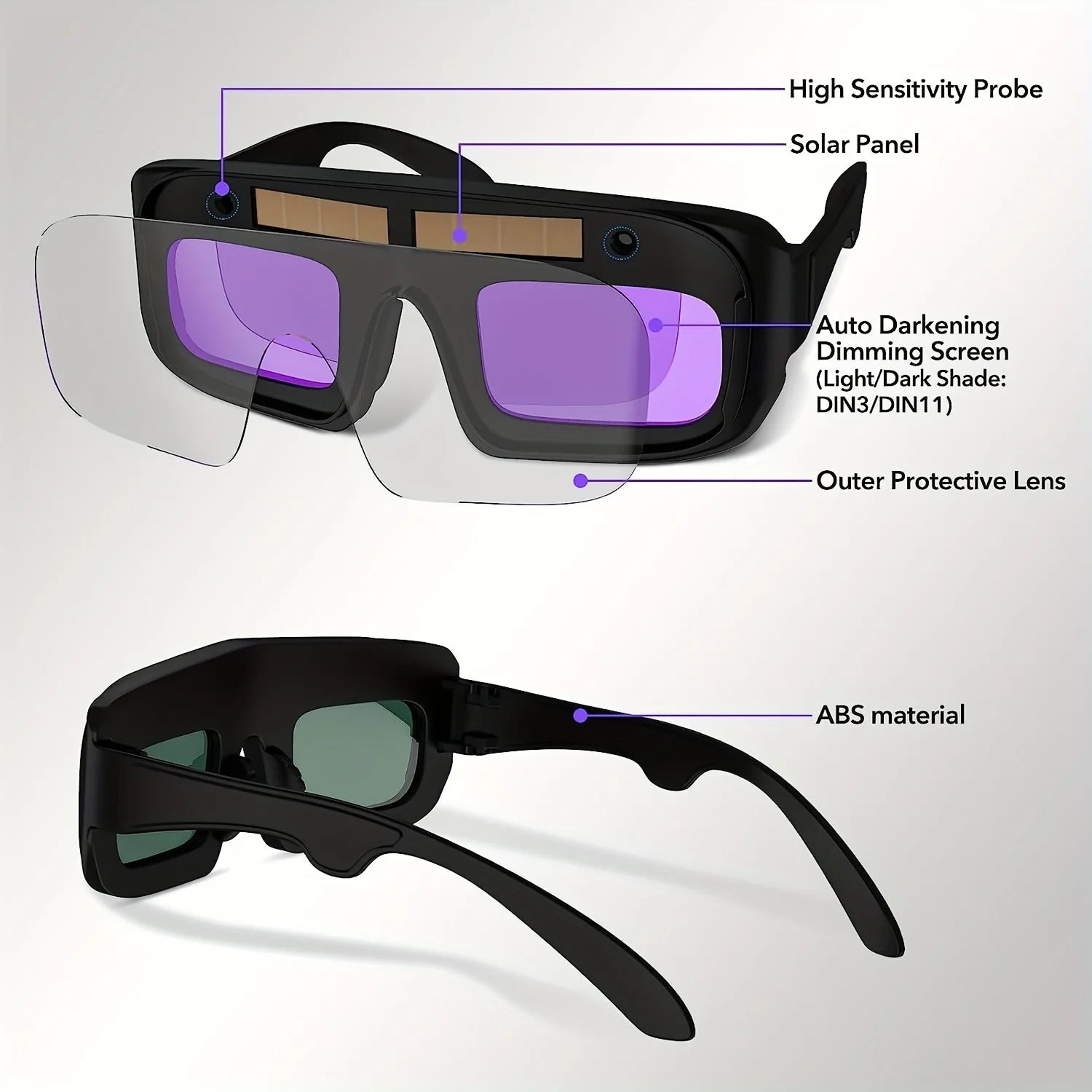 Solar Powered Auto Darkening Welding Glasses With 5 Protective Films 1