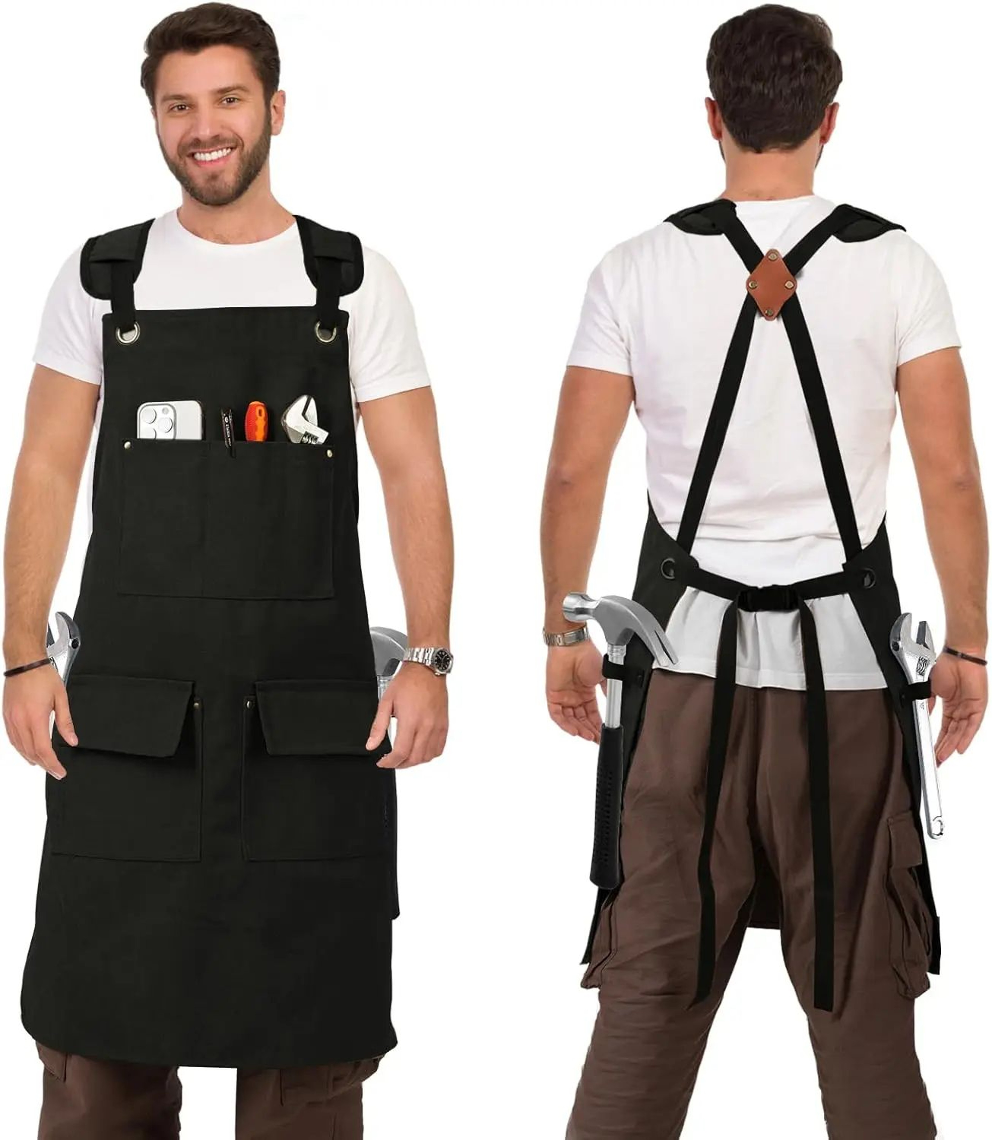 Heavy Duty Waxed Canvas Work Apron With Tool Pockets For Woodworking 7