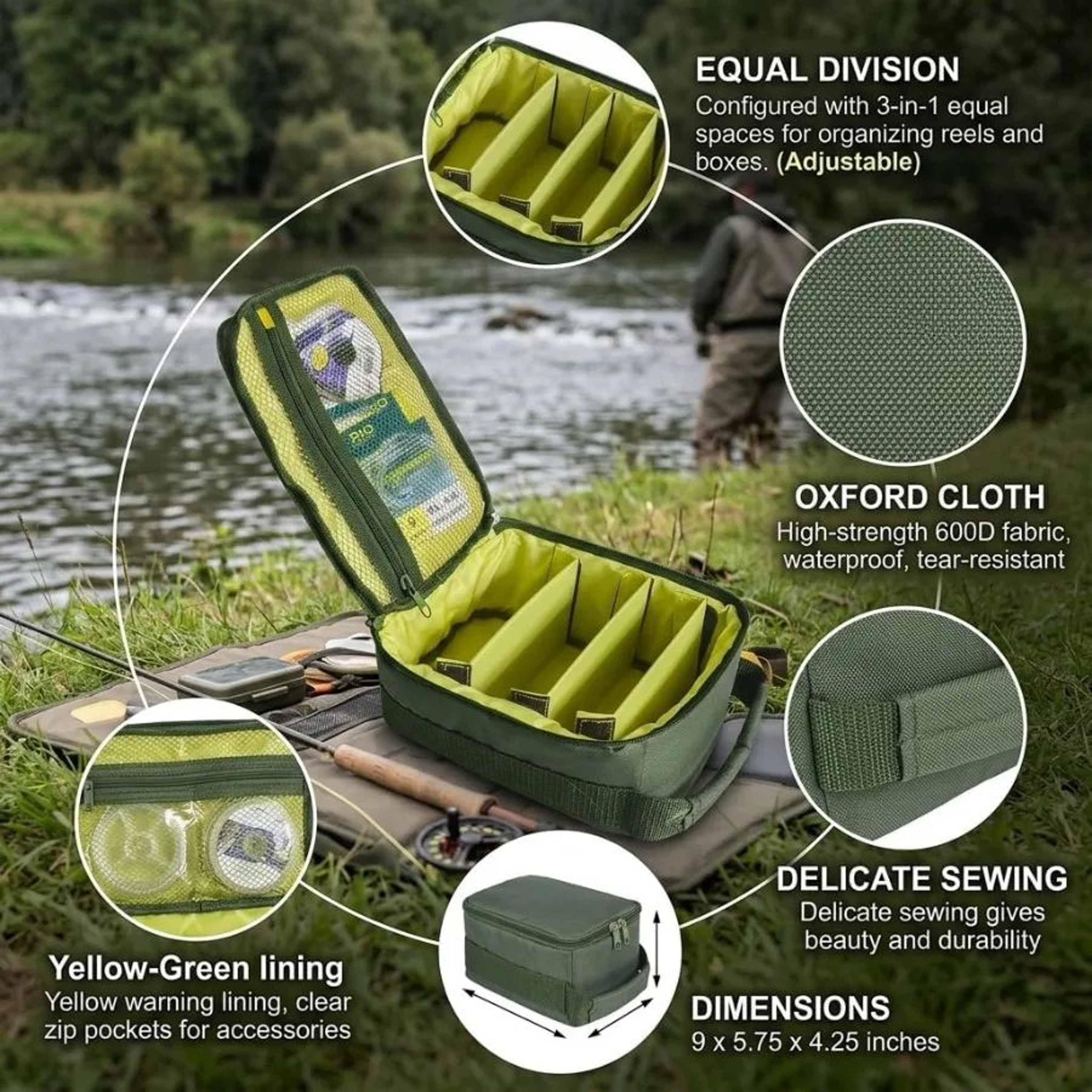 Compact Fishing Tackle And Reel Bag With Three Movable Dividers 5