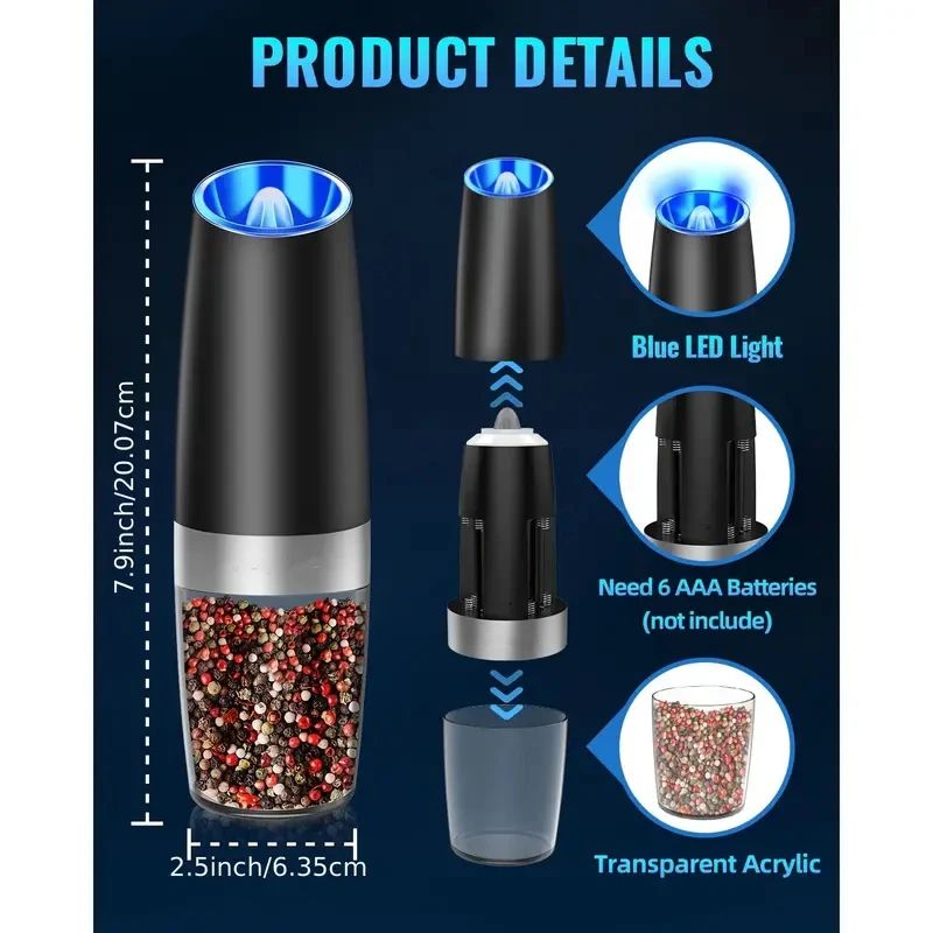 Gravity Electric Salt And Pepper Mill With Adjustable Coarseness 2