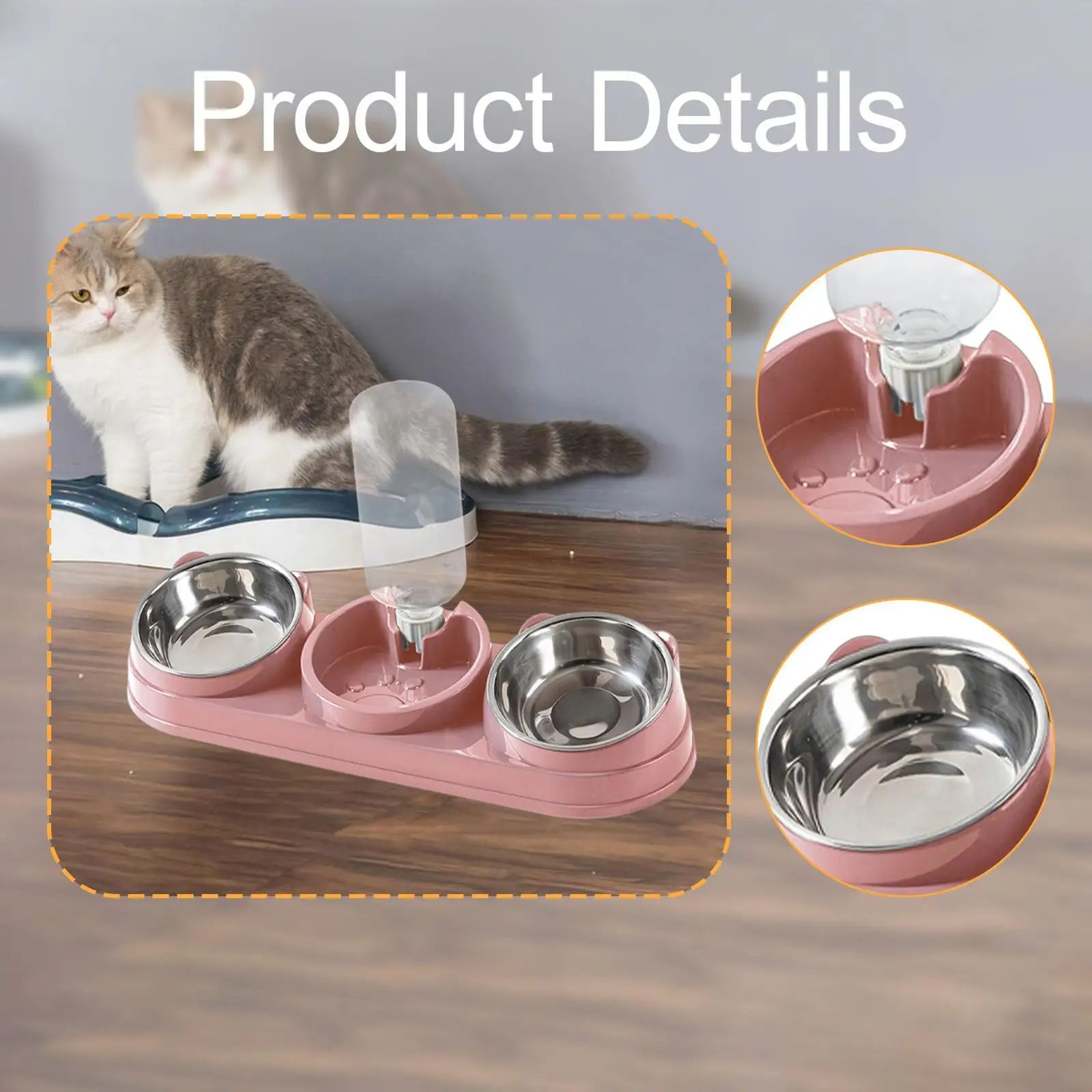 3 In 1 Triple Cat Food And Water Bowl With 15 Degree Tilt 4
