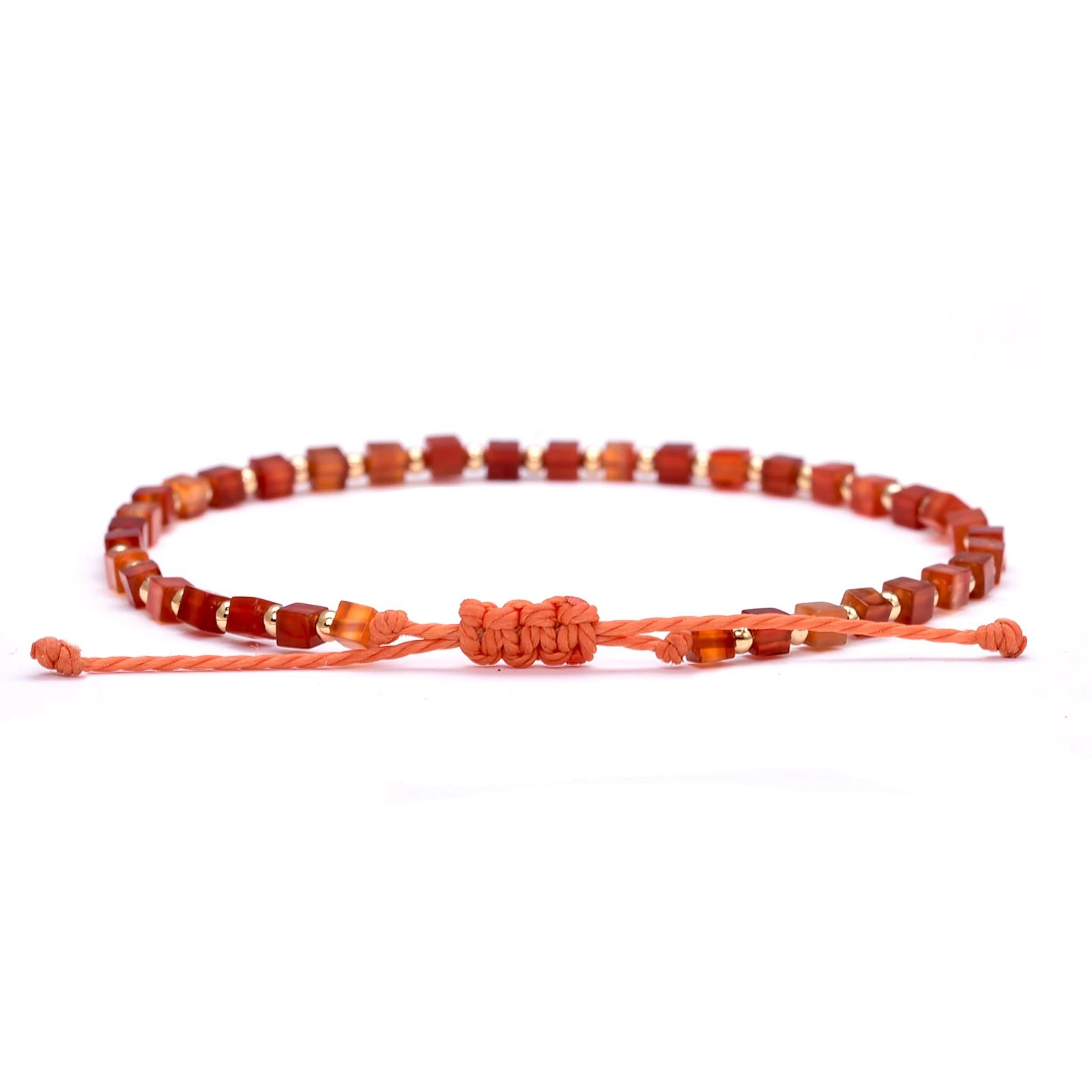 Dainty Red Carnelian Braided Bracelet With Gold Plated Beads 3