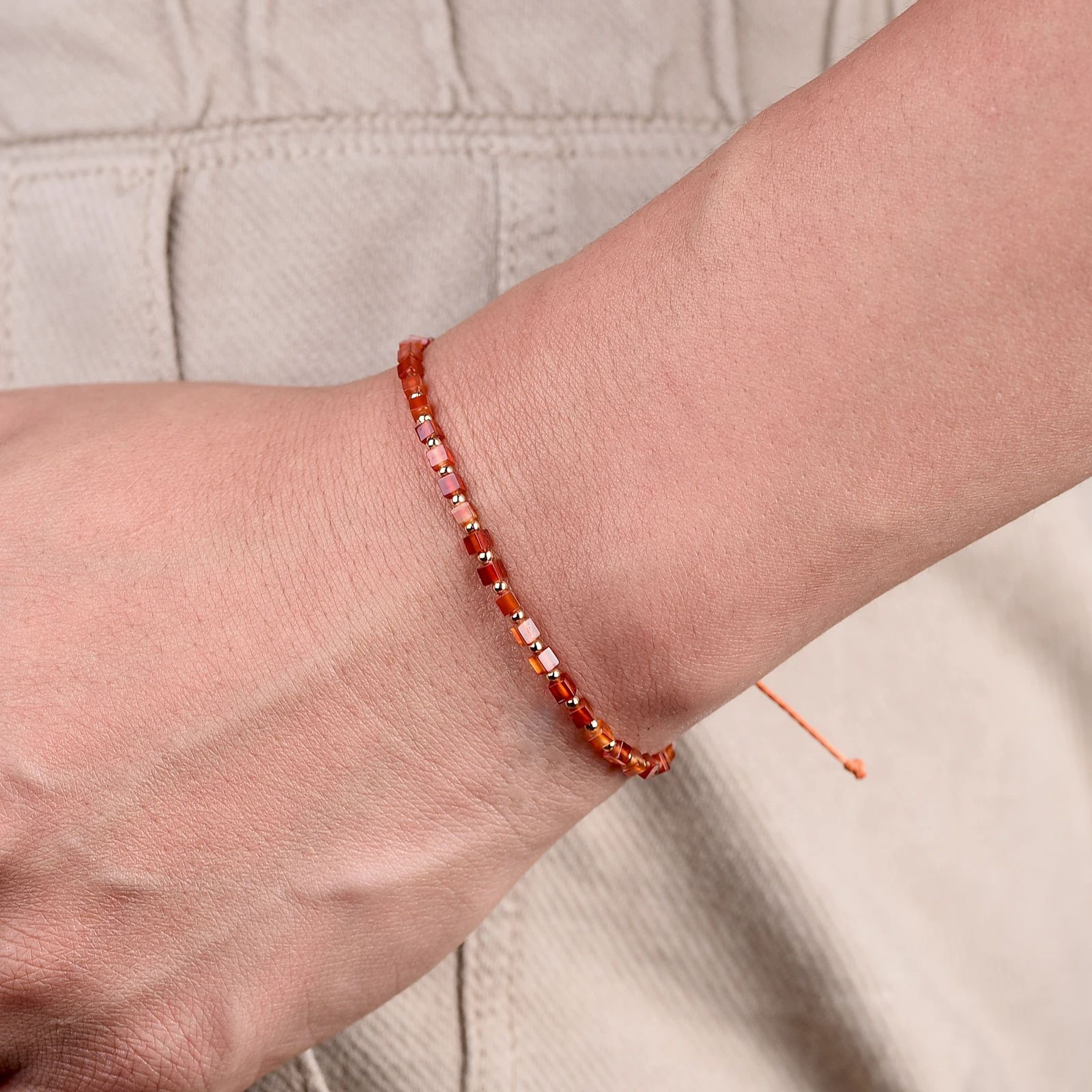 Dainty Red Carnelian Braided Bracelet With Gold Plated Beads 5