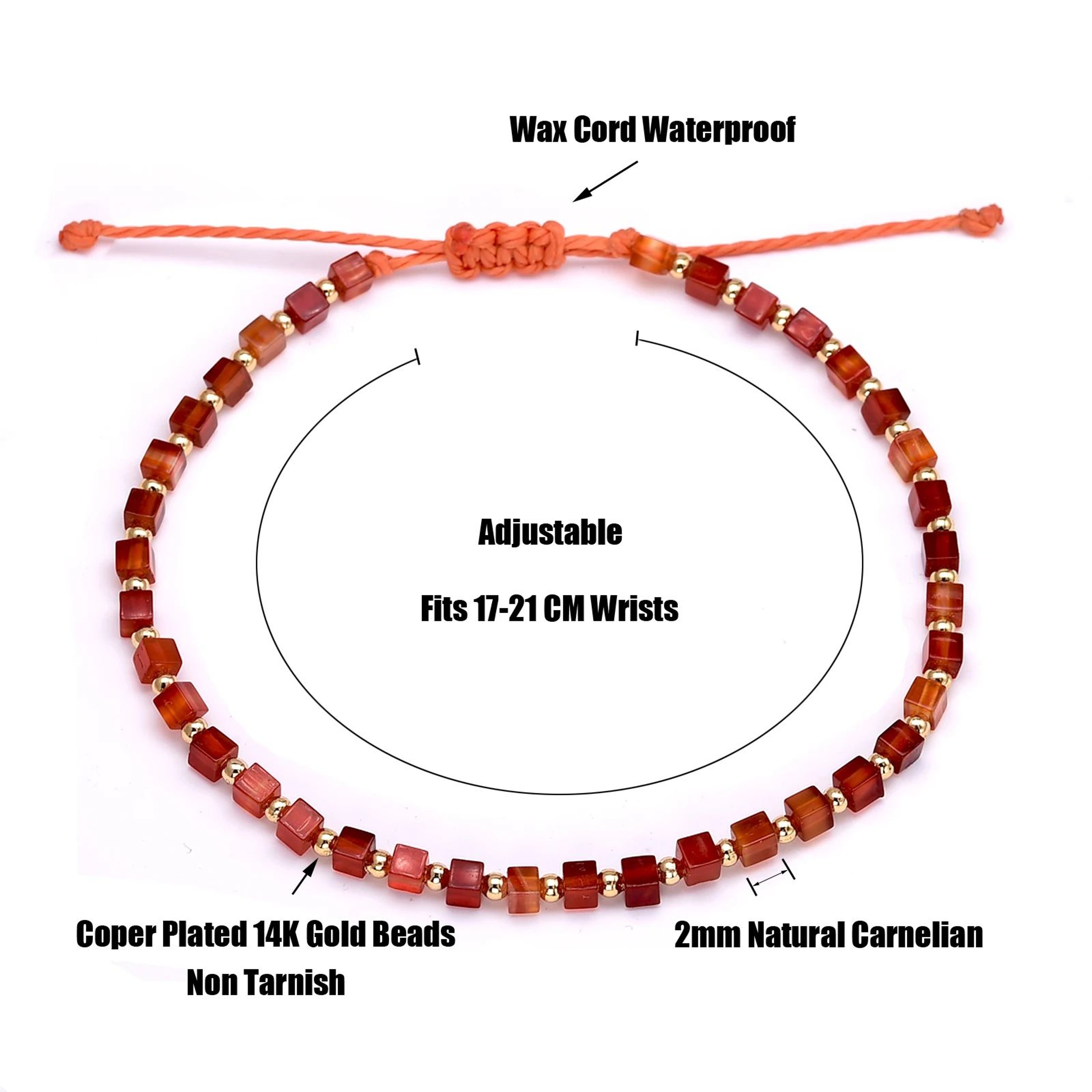 Dainty Red Carnelian Braided Bracelet With Gold Plated Beads 1