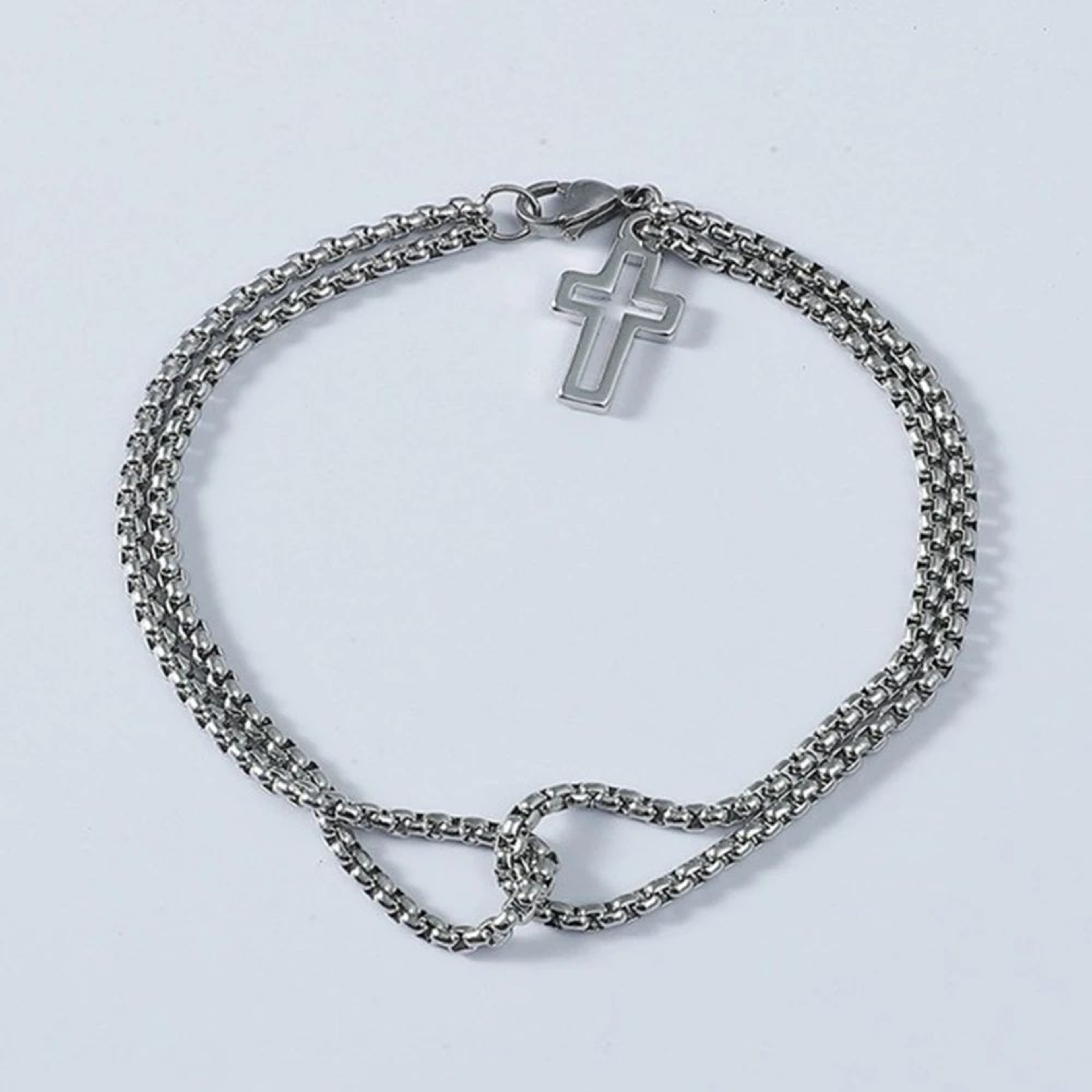 Retro Stainless Steel Double Chain Cross Bracelet 3