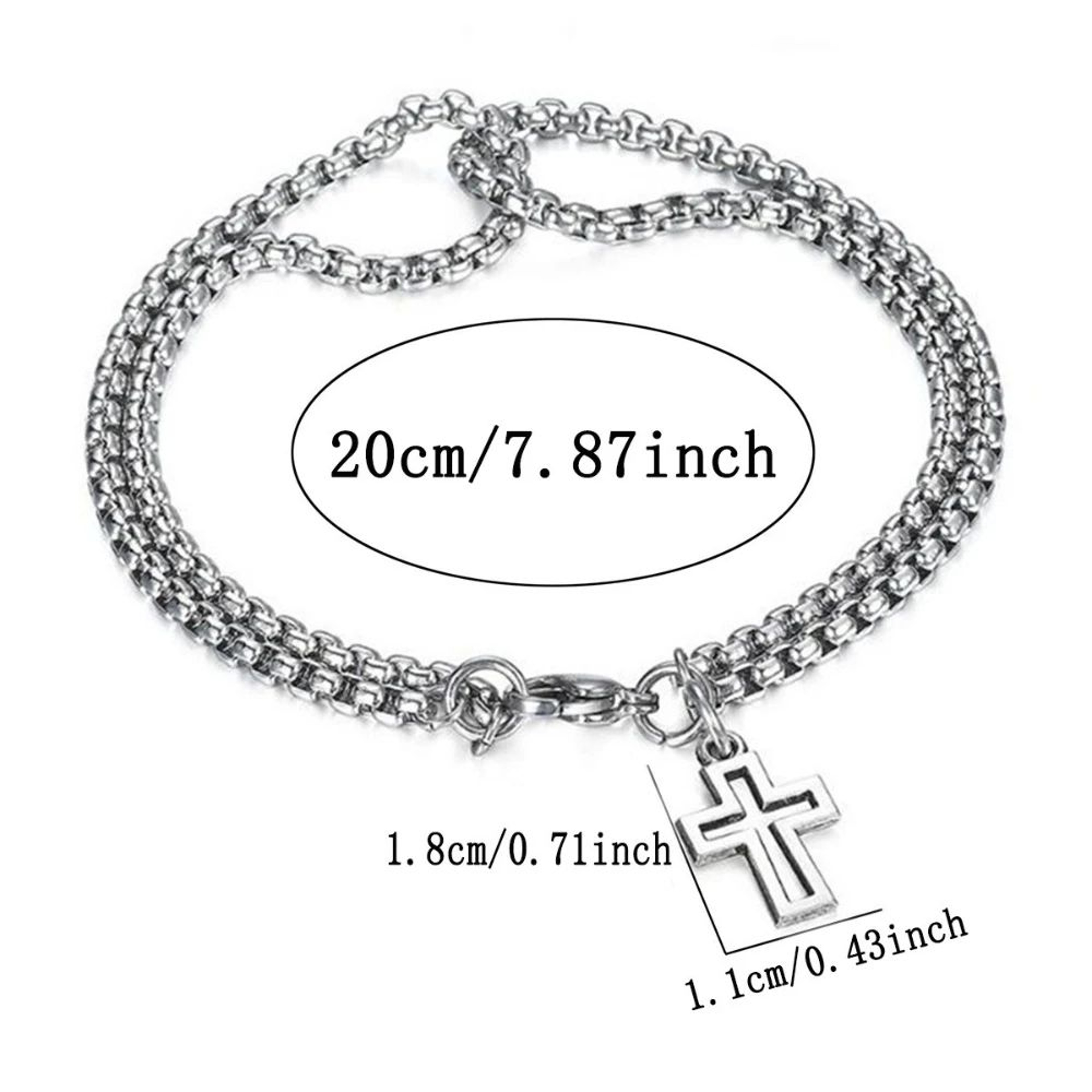 Retro Stainless Steel Double Chain Cross Bracelet 5