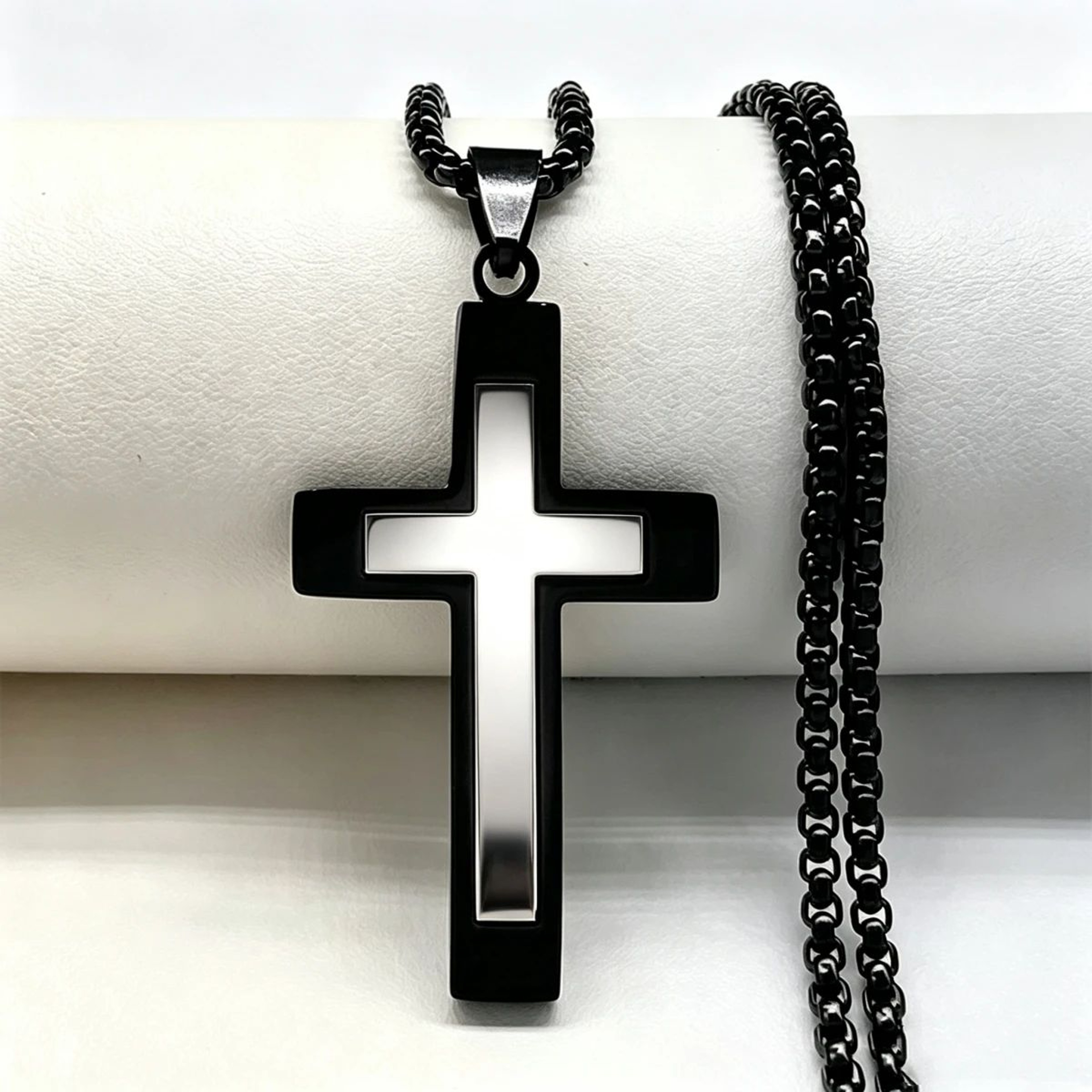 Punk Black Cross Stainless Steel Pendant Necklace For Men 0