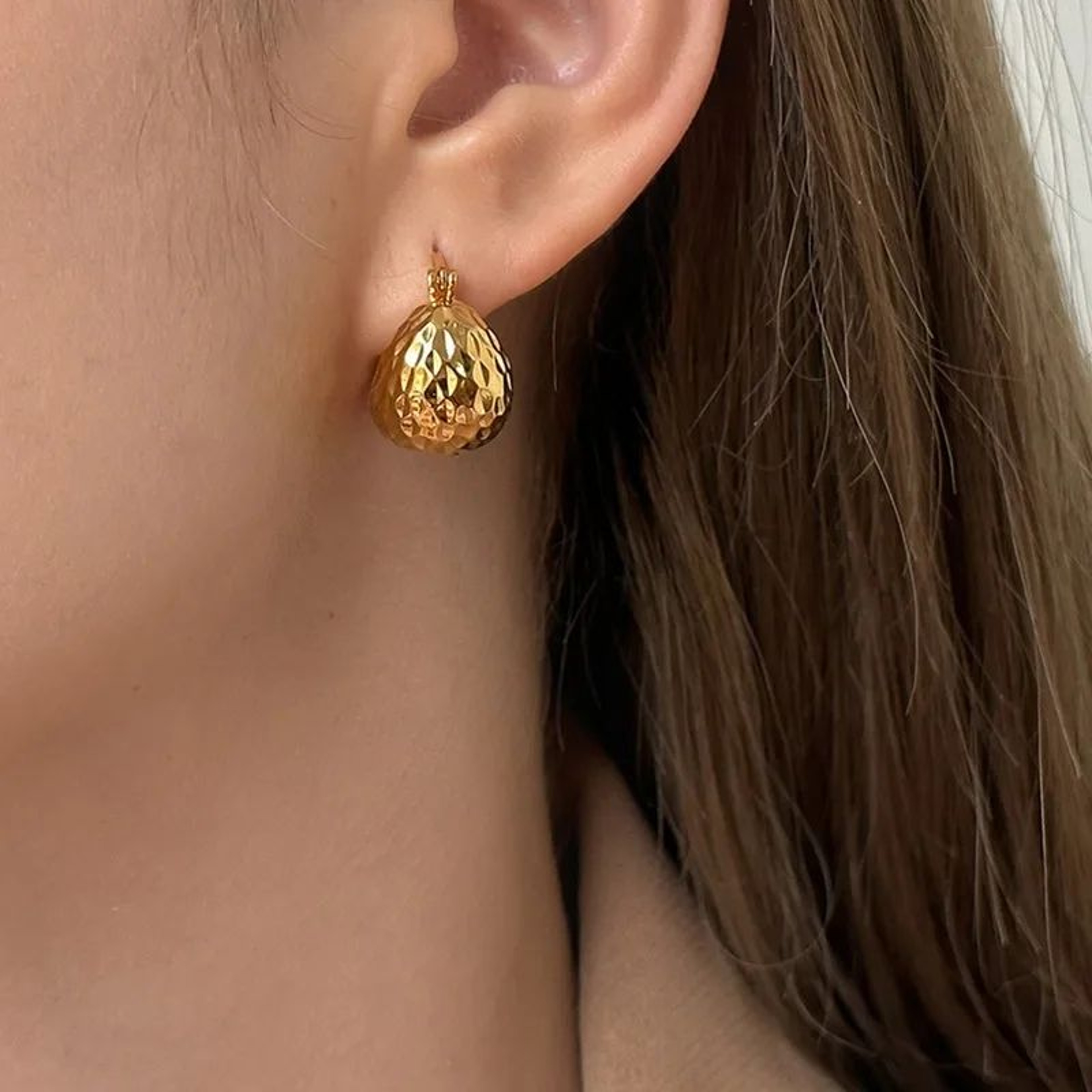 Gold Plated Stainless Steel Chunky Rhinestone Hoop Earrings 3