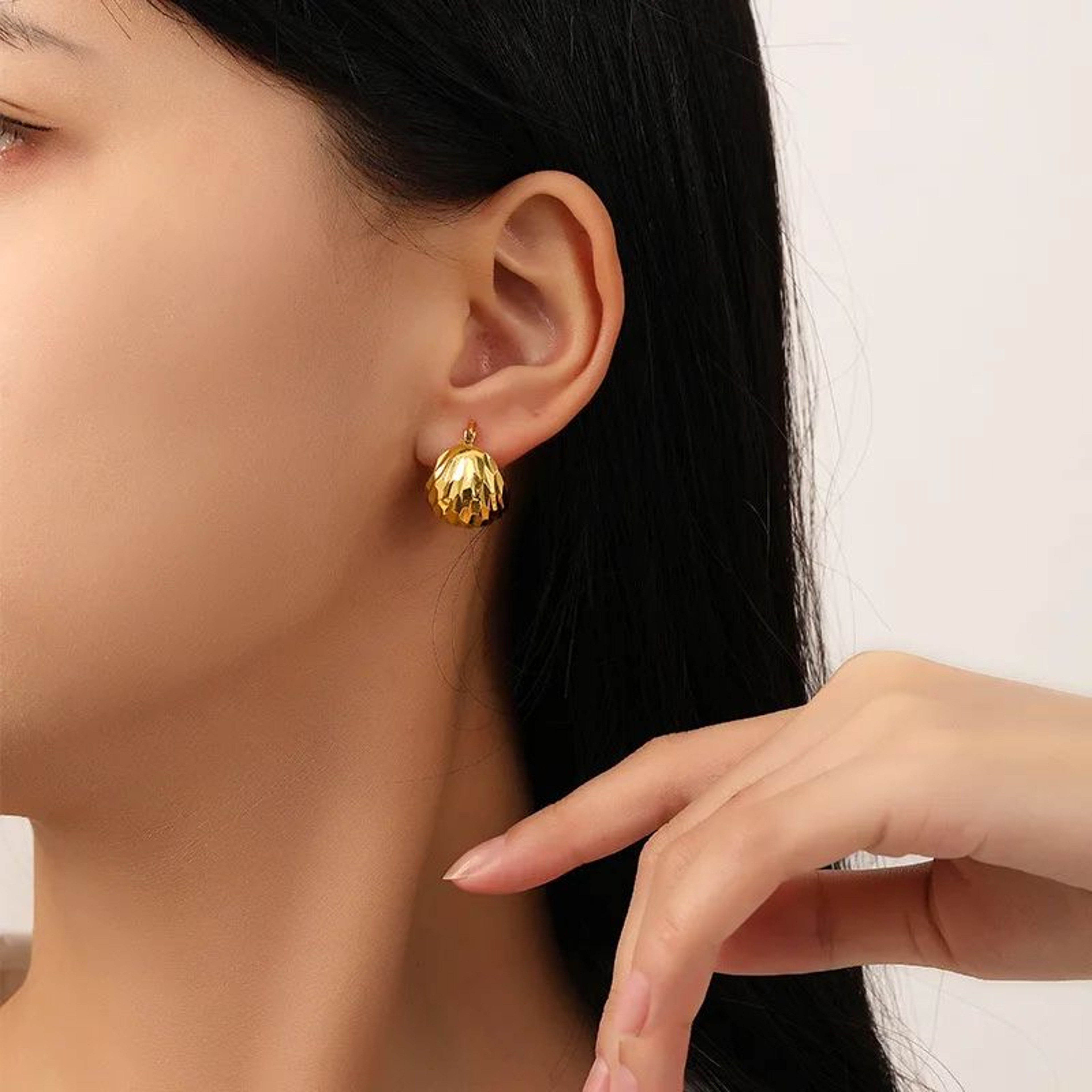 Gold Plated Stainless Steel Chunky Rhinestone Hoop Earrings 2
