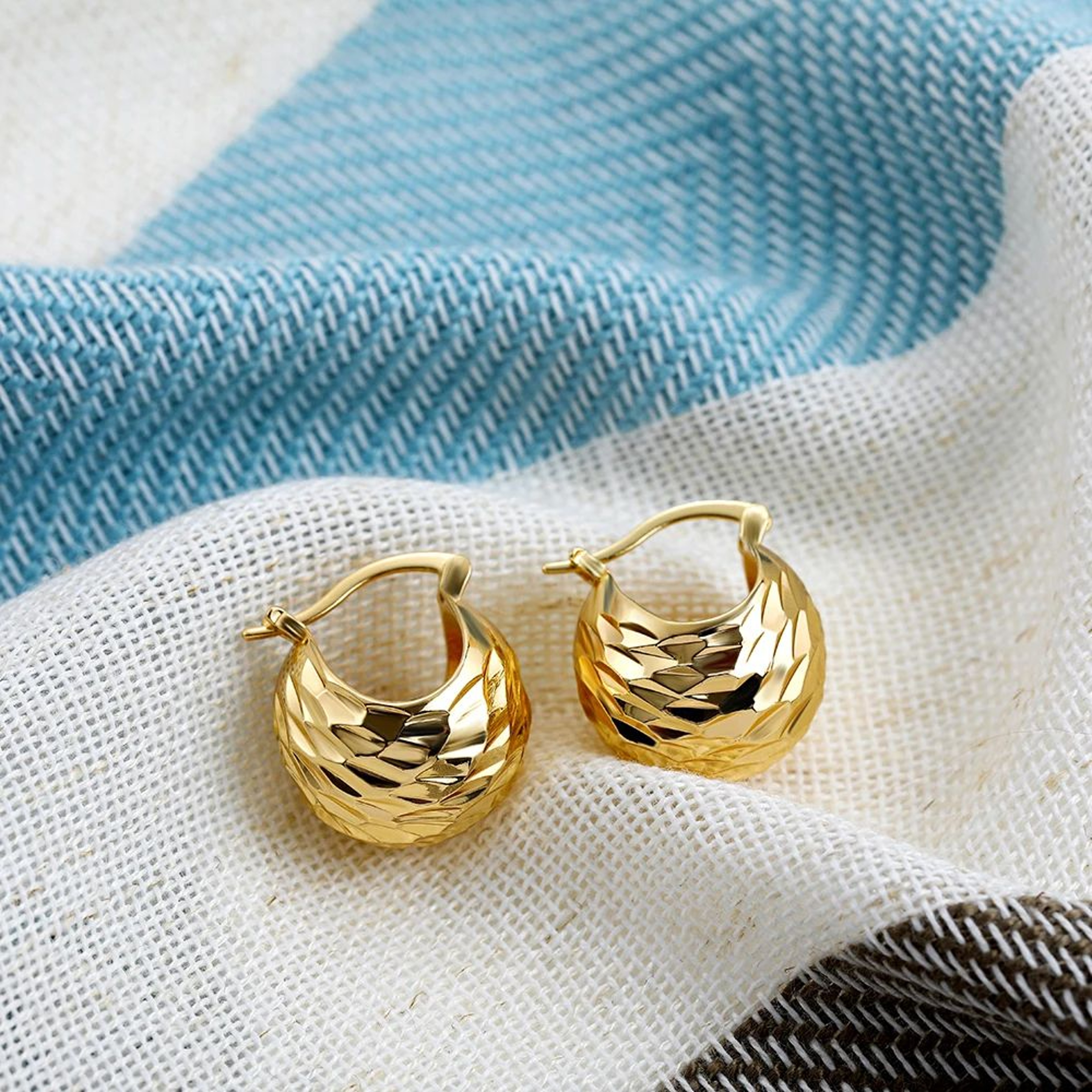Gold Plated Stainless Steel Chunky Rhinestone Hoop Earrings 4