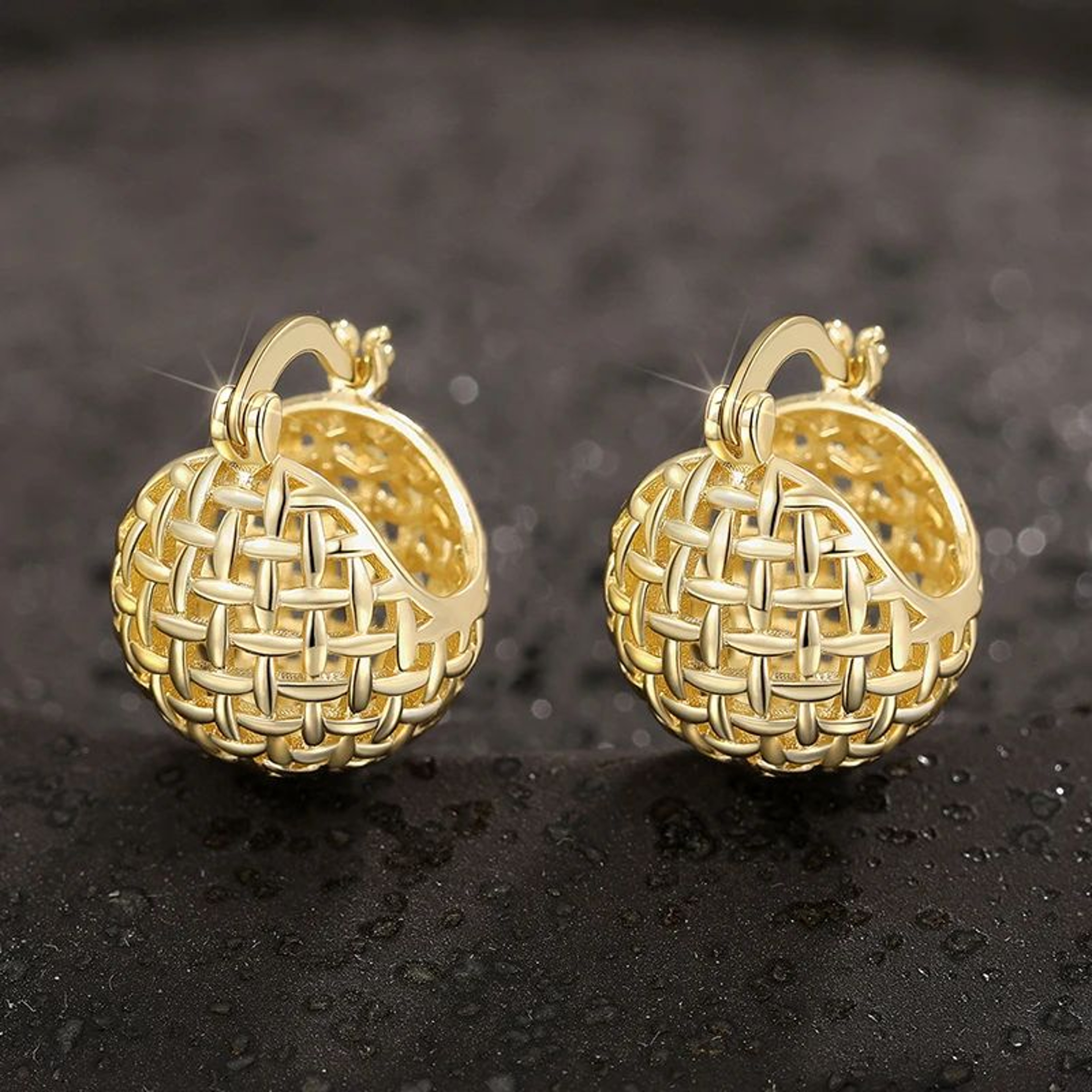 Huitan Ball Design Hoop Earrings In Gold Or Silver Color 3