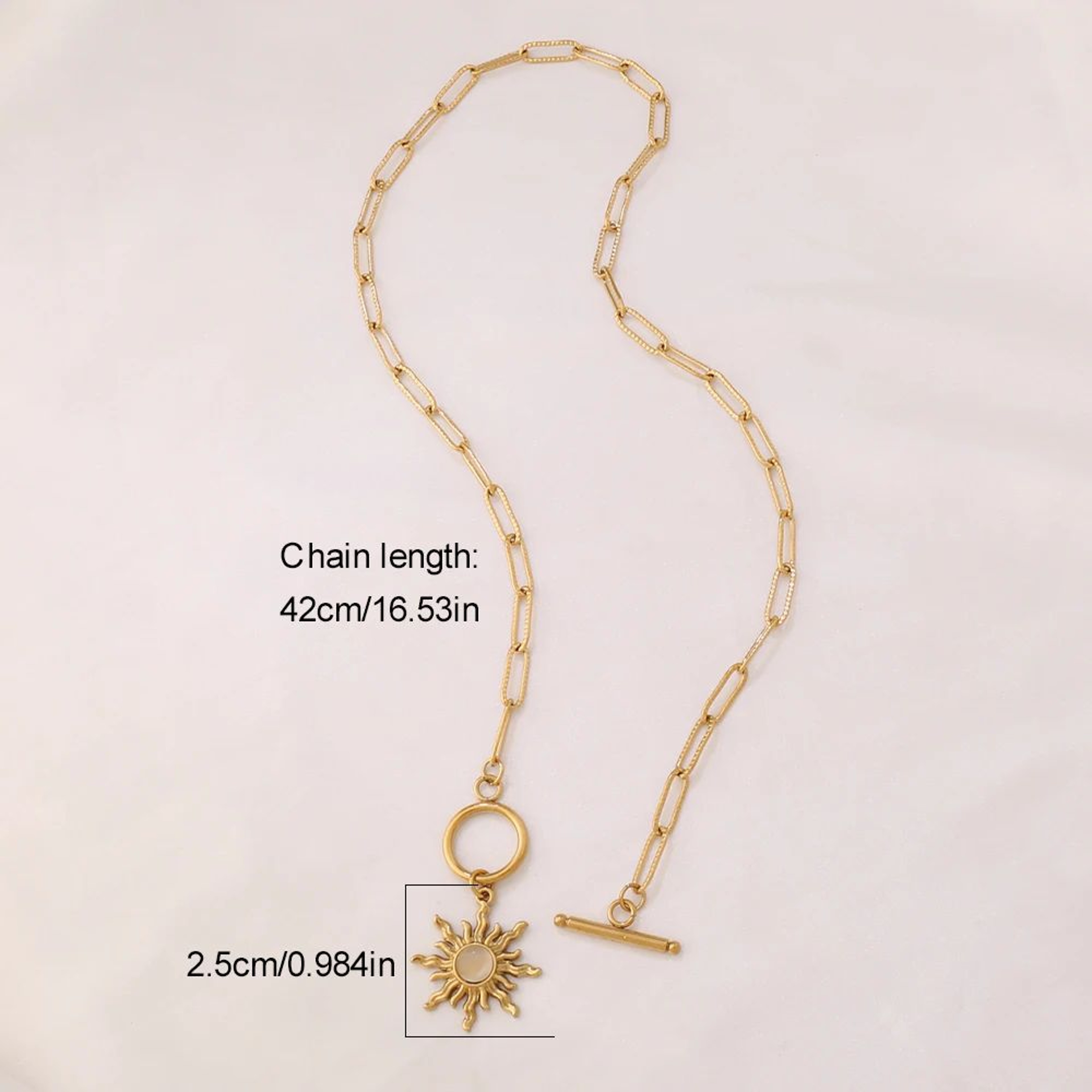Gold Color Sun Pendant Necklace With Turquoise Accent For Women 5