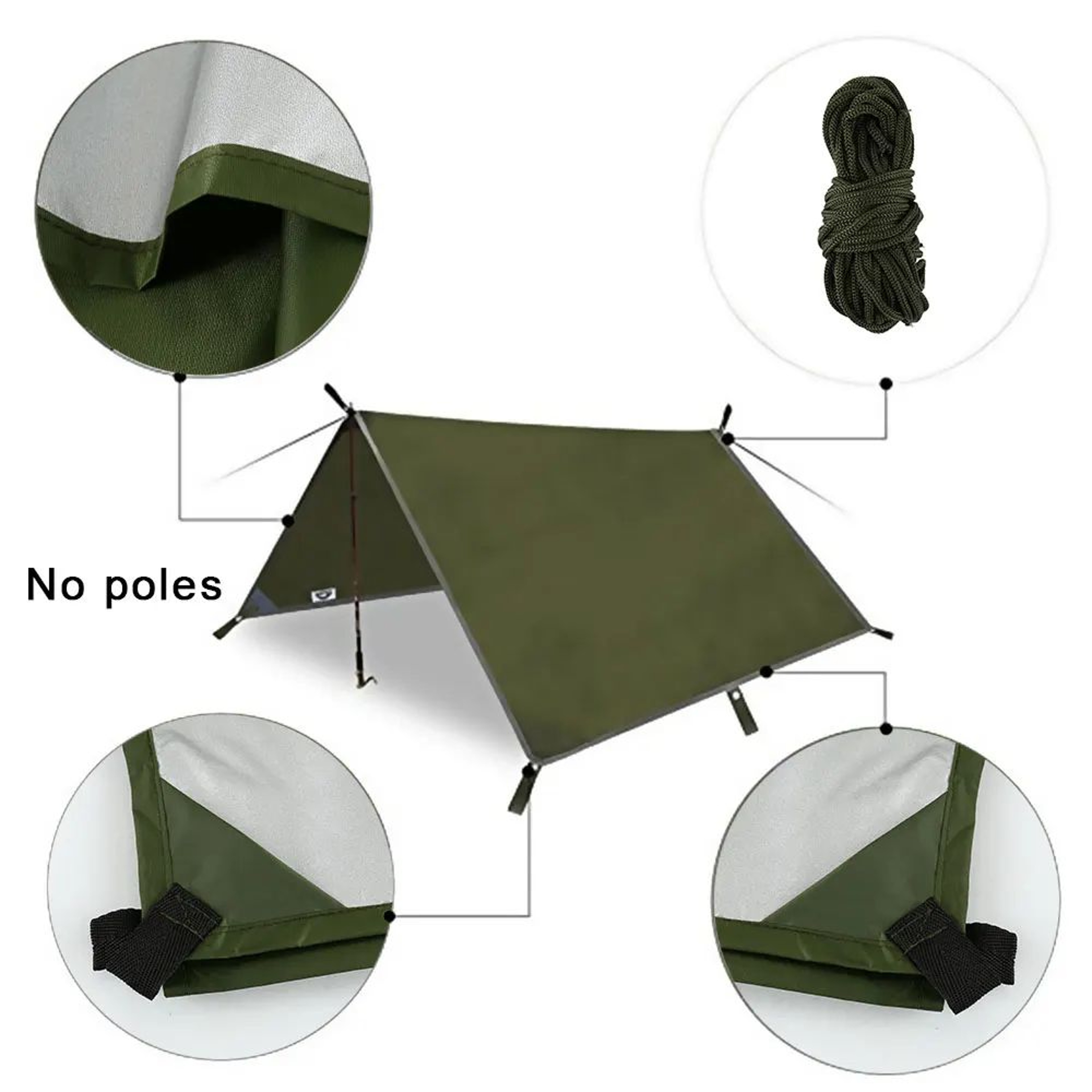 Ultralight 3x3m Camping Tarp Sun Shelter And Hammock Rain Fly 5