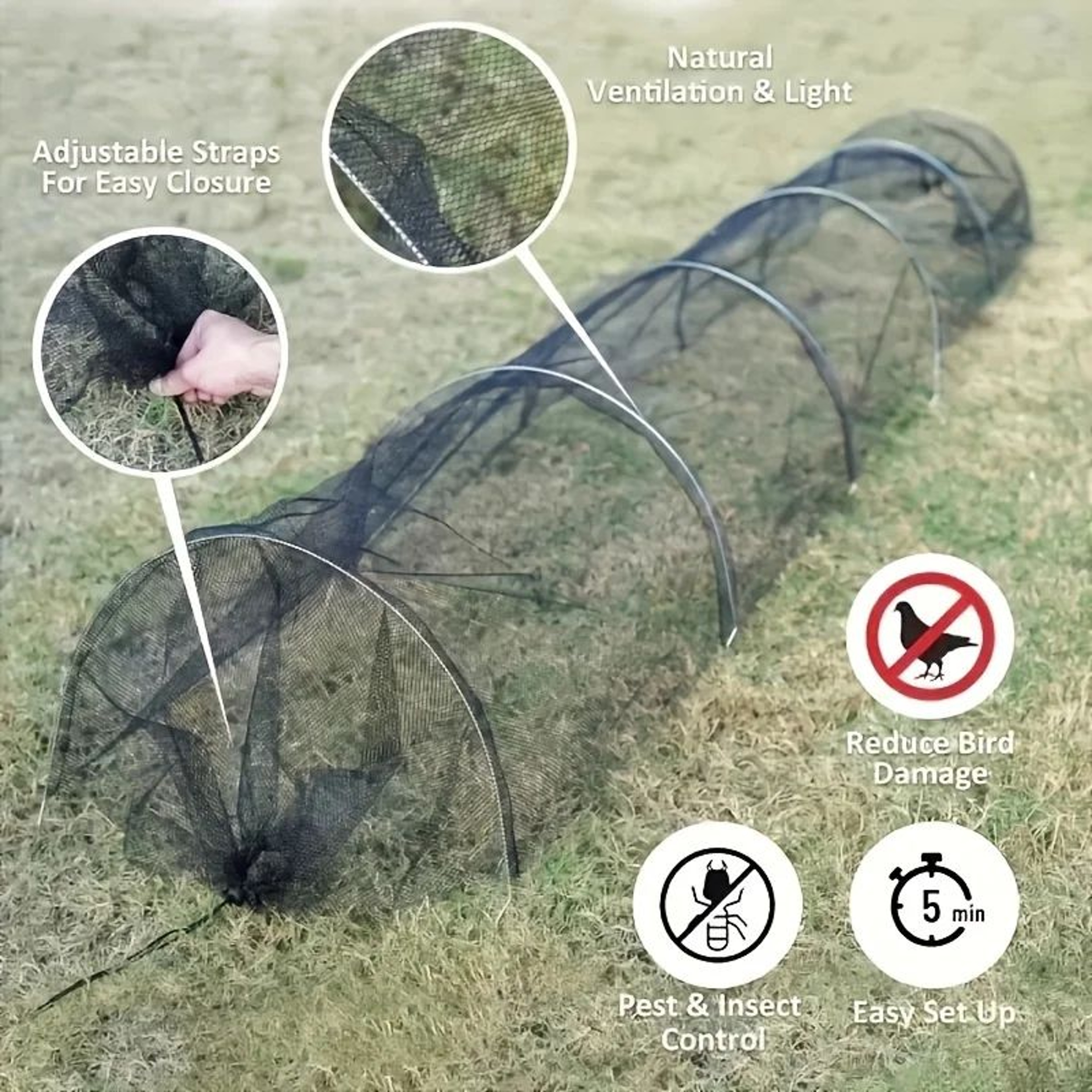 Collapsible Black Mesh Garden Tunnel Bird And Insect Barrier 6