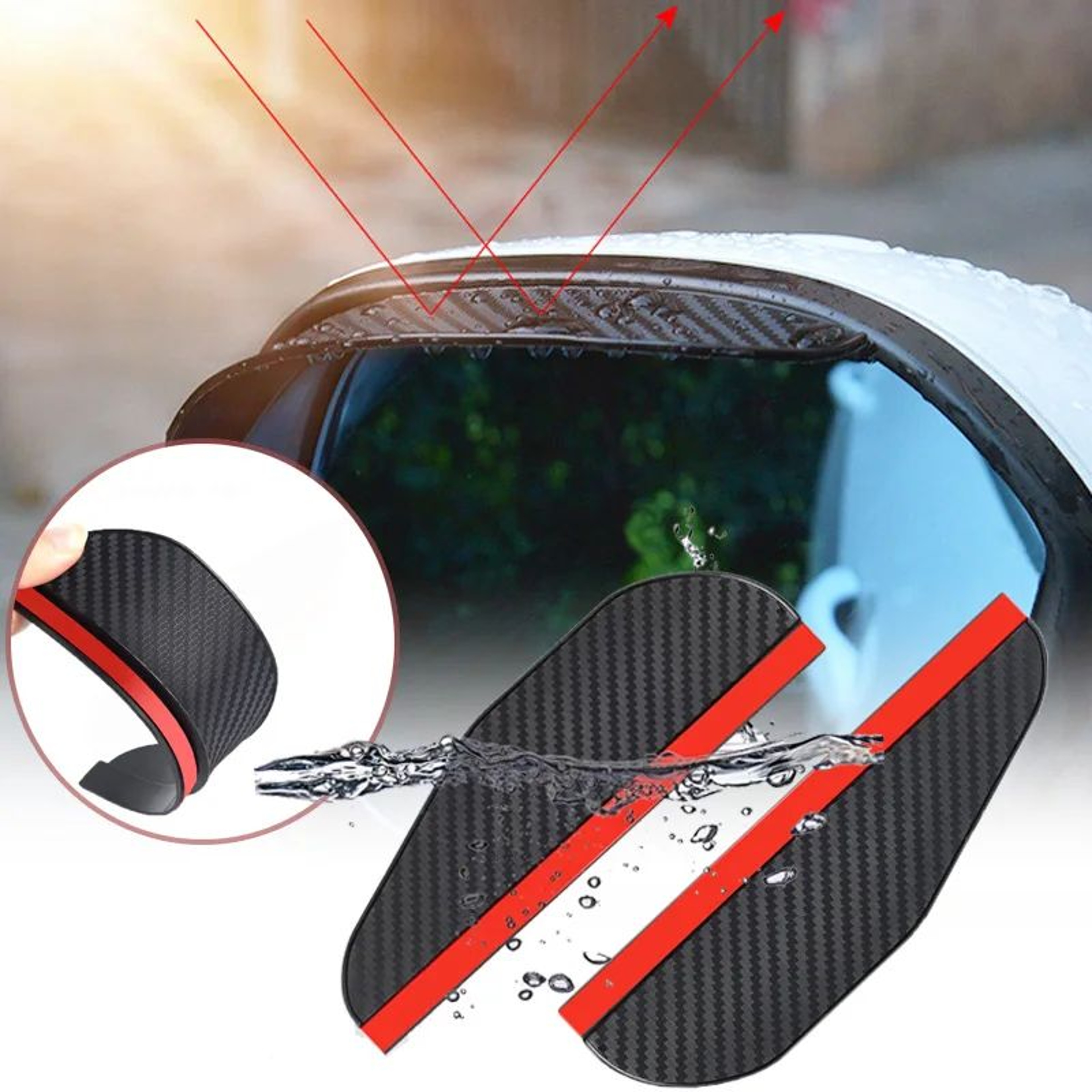 2pcs Carbon Fiber Style Car Side Mirror Rain Shields 0