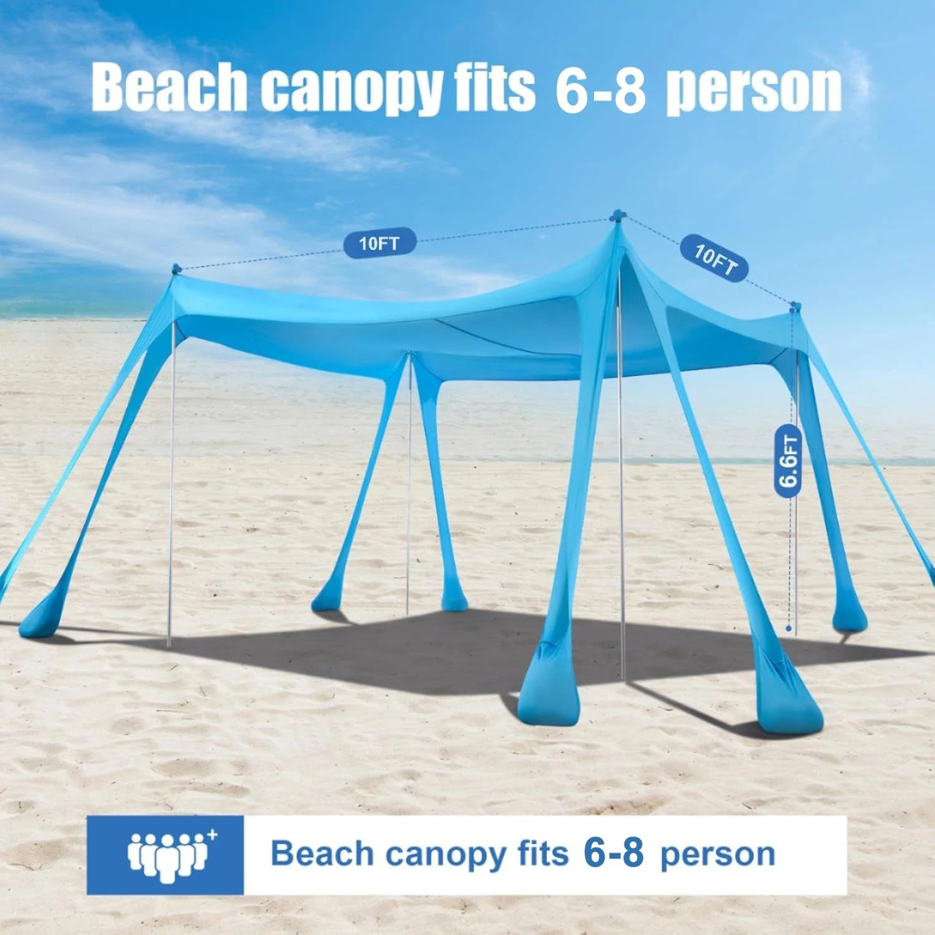 UPF50 Plus Beach Sun Shelter With 8 Sandbags And 4 Support Poles 2